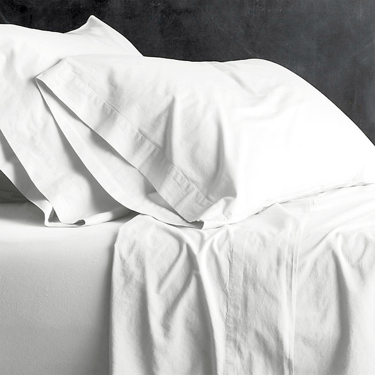Park Avenue European Vintage Washed Cotton Sheet Set - King White
