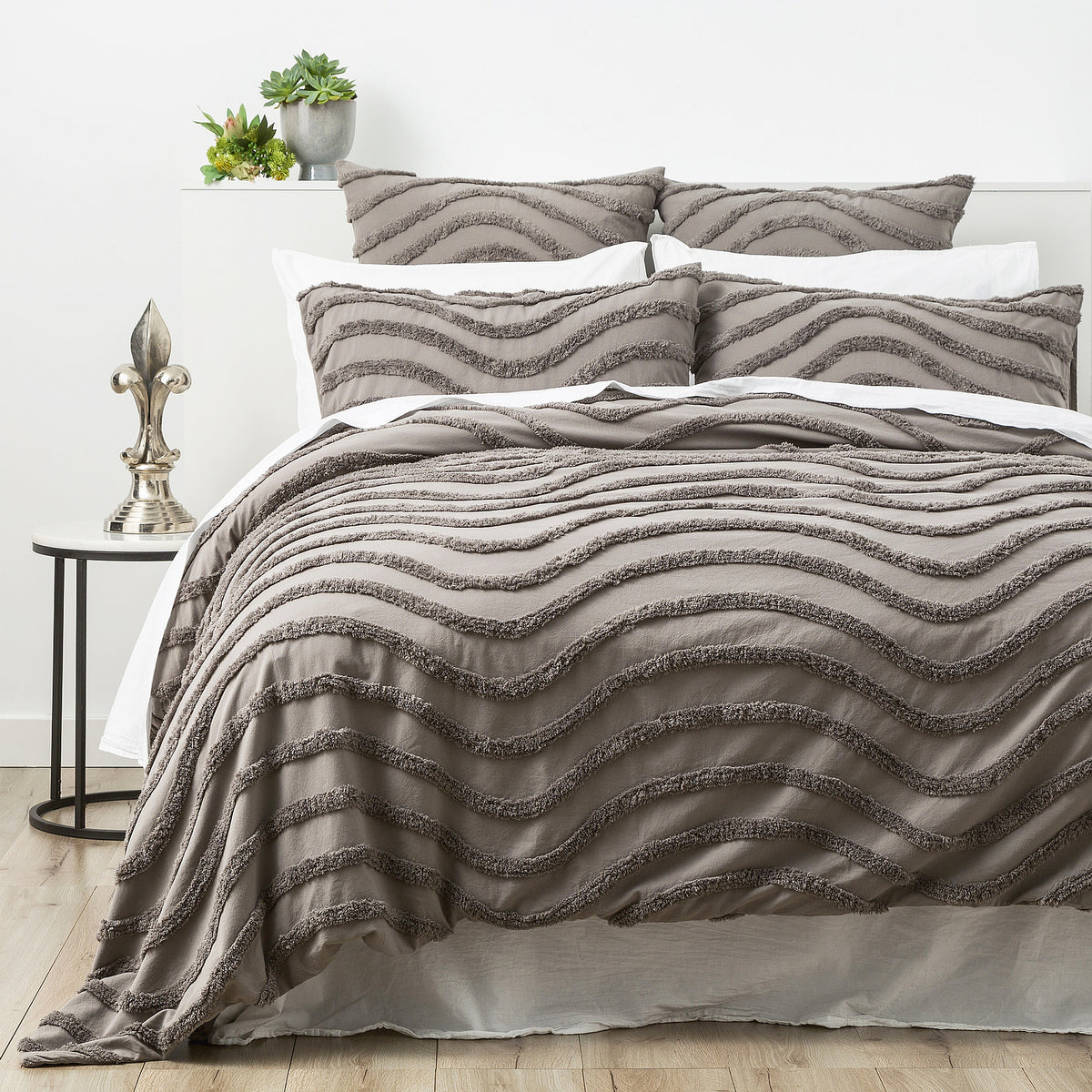 Cloud Linen Wave Quilt Cover Set - Super King Grey