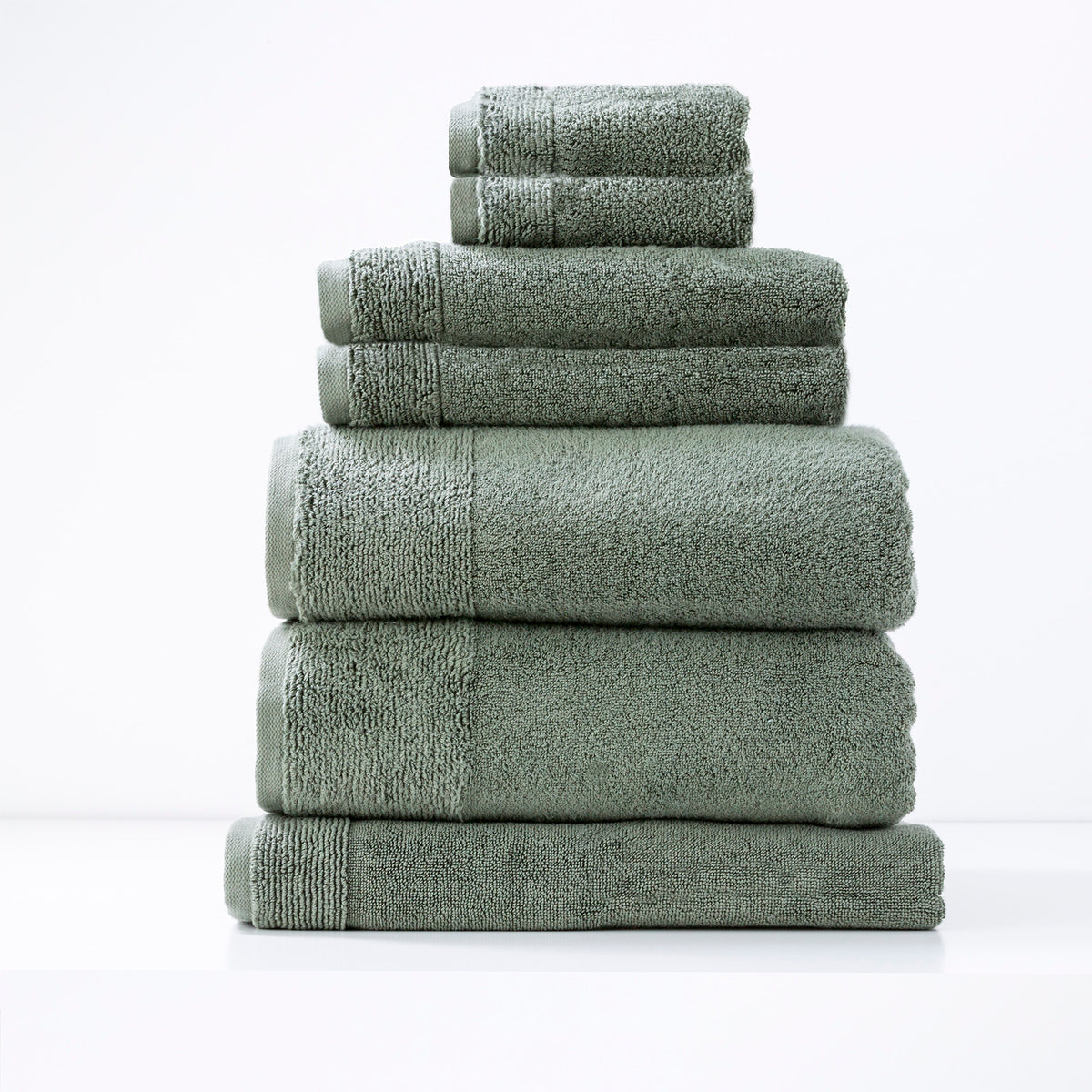 Renee Taylor Aireys 650 GSM Zero Twist Cotton Towels – Choose Pack & Colour – 7 Piece, Agave