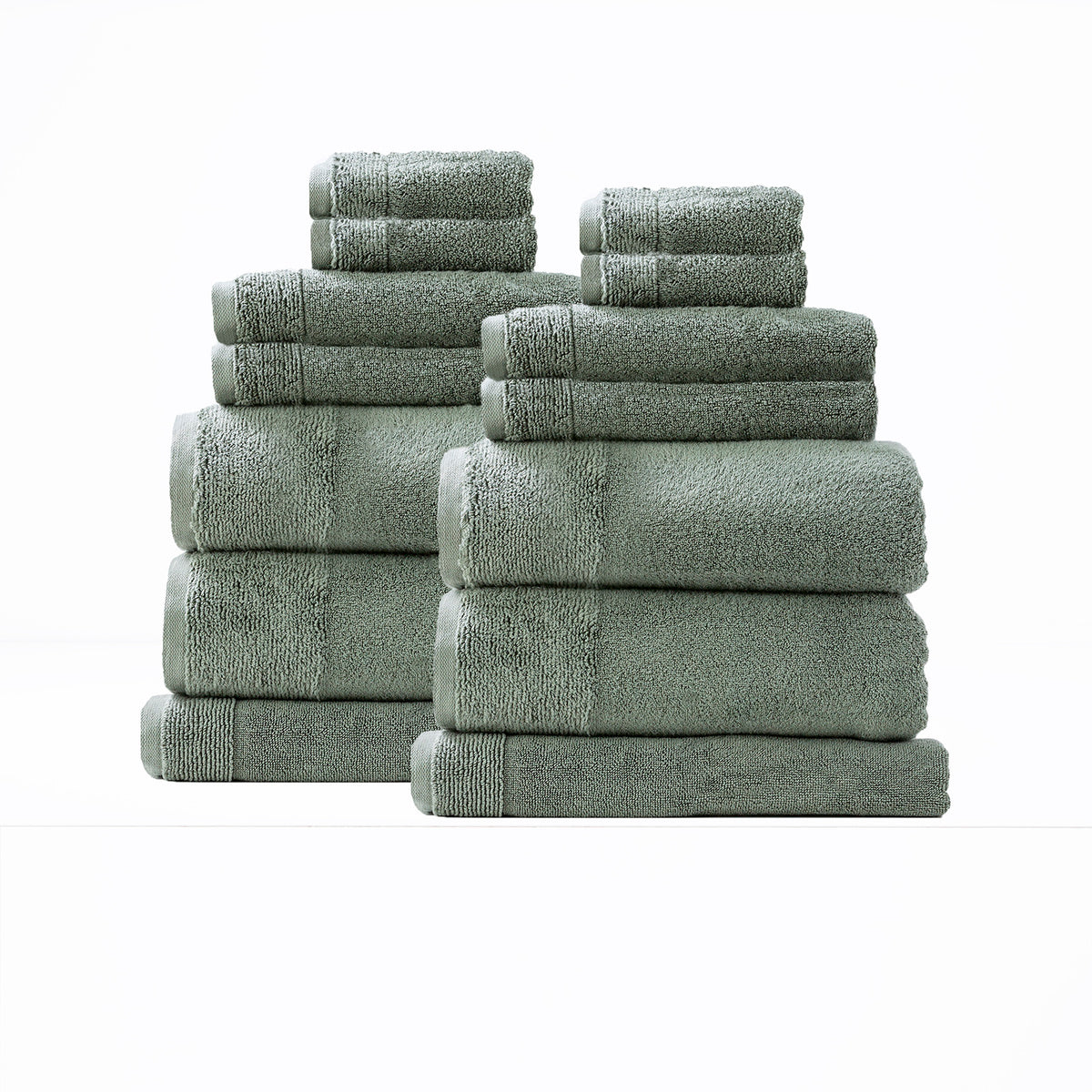 Renee Taylor Aireys 650 GSM Zero Twist Cotton Towels – Choose Pack & Colour – 14 Piece, Agave