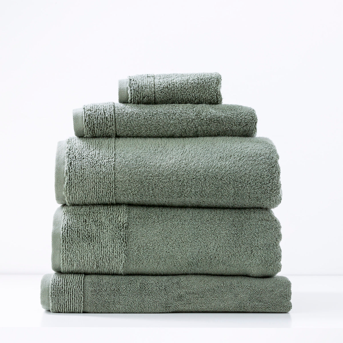 Renee Taylor Aireys 650 GSM Zero Twist Cotton Towels – Choose Pack & Colour – 5 Piece, Agave