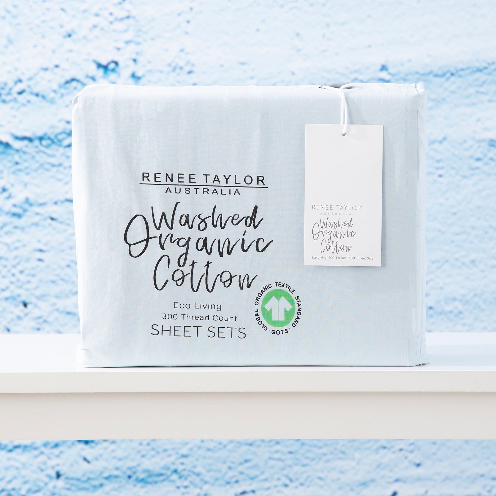 Renee Taylor 300 Thread Count 100 % Organic Cotton Sheet sets Single Baby Blue