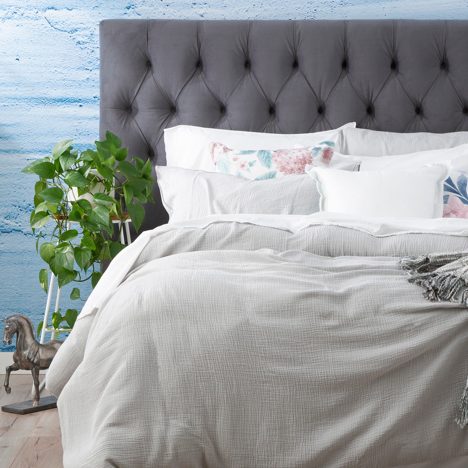 Renee Taylor Solana Washed Cotton Textured Quilt cover set Queen Silver