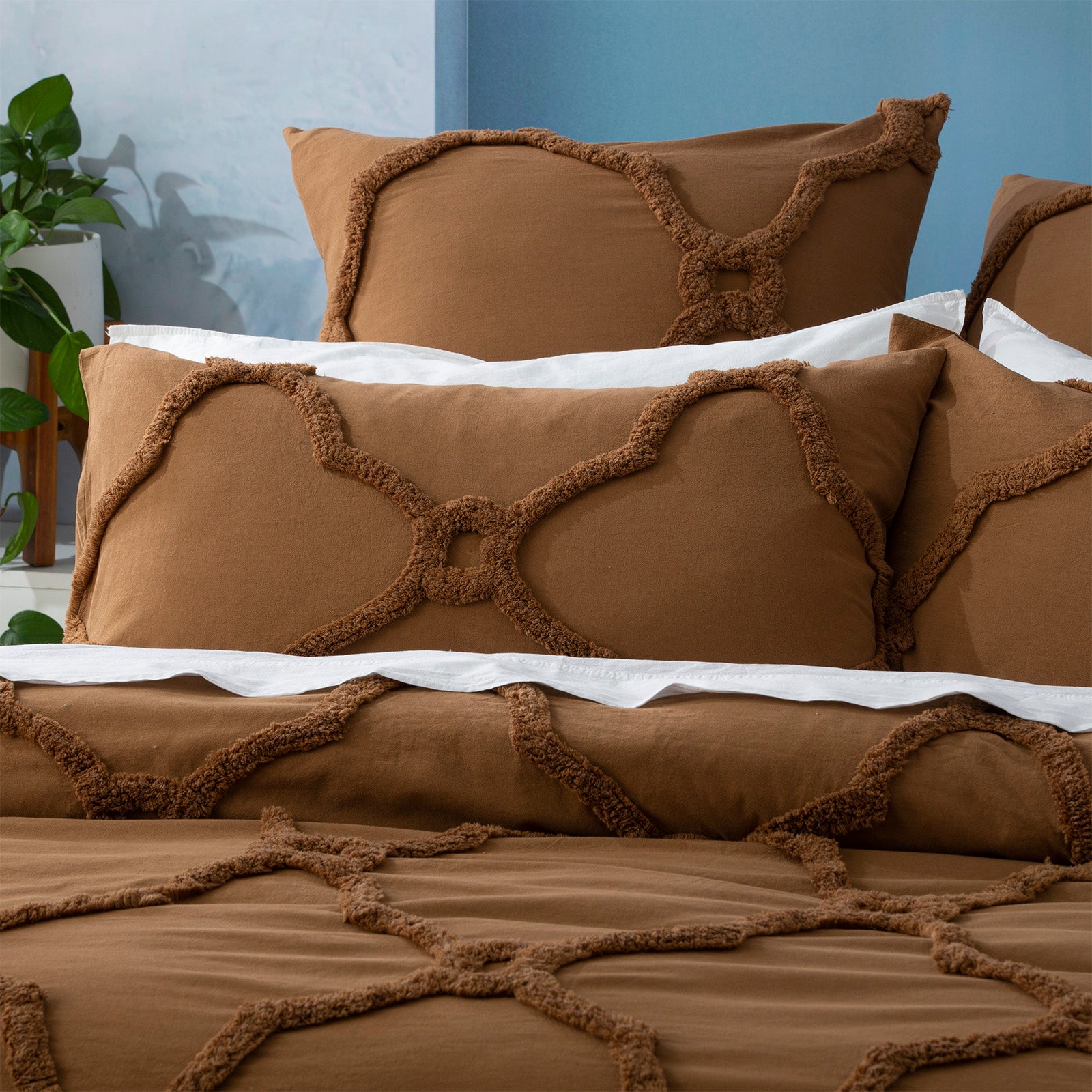 Renee Taylor Moroccan 100% Cotton Chenille Vintage washed Tufted Quilt cover set European P/Case Wood