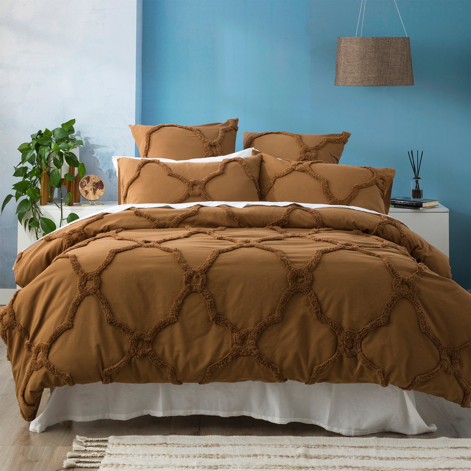 Renee Taylor Moroccan 100% Cotton Chenille Vintage washed Tufted Quilt cover set European P/Case Wood