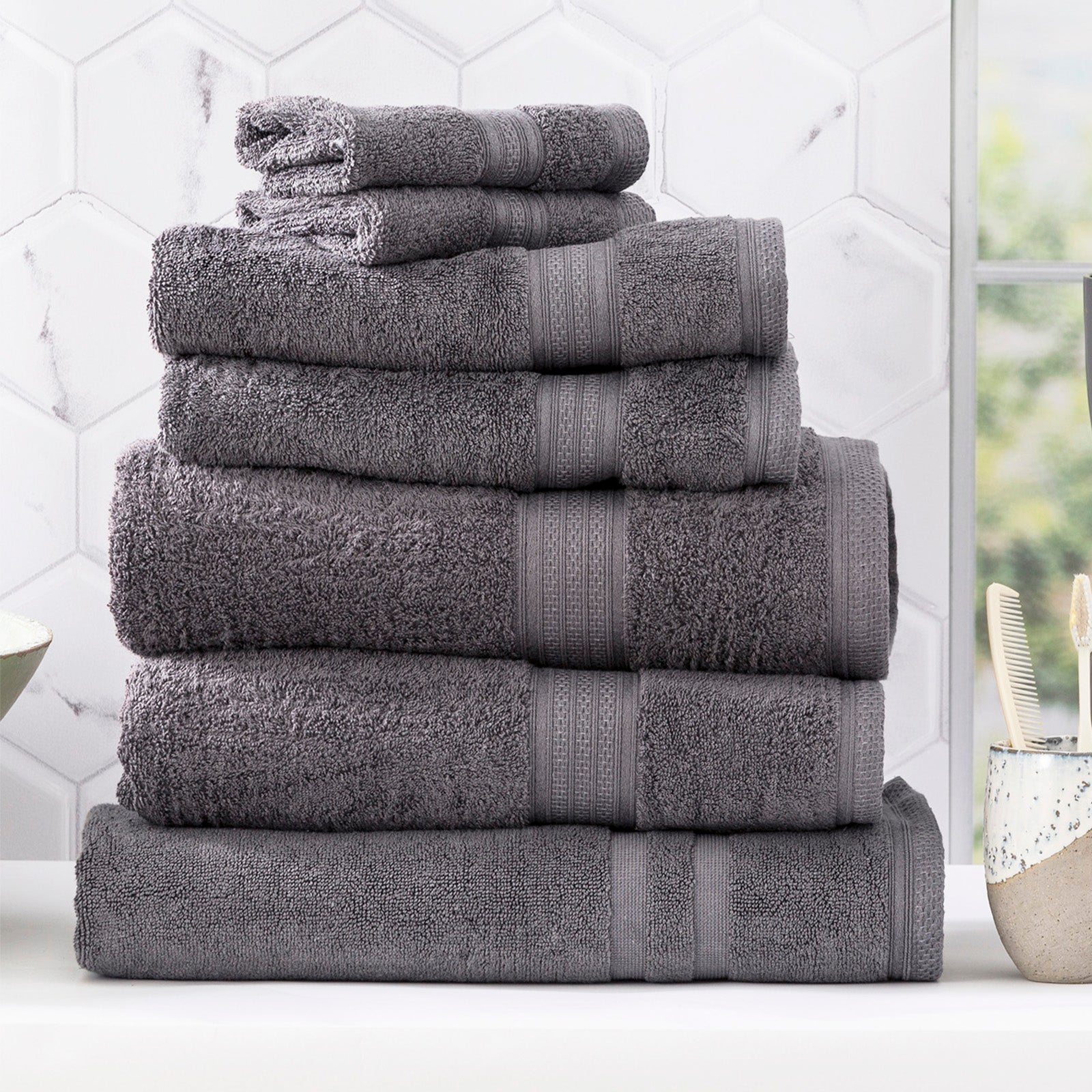 Renee Taylor Stella 650 GSM Super Soft Bamboo Cotton 4 Piece Bath Towel Charcoal
