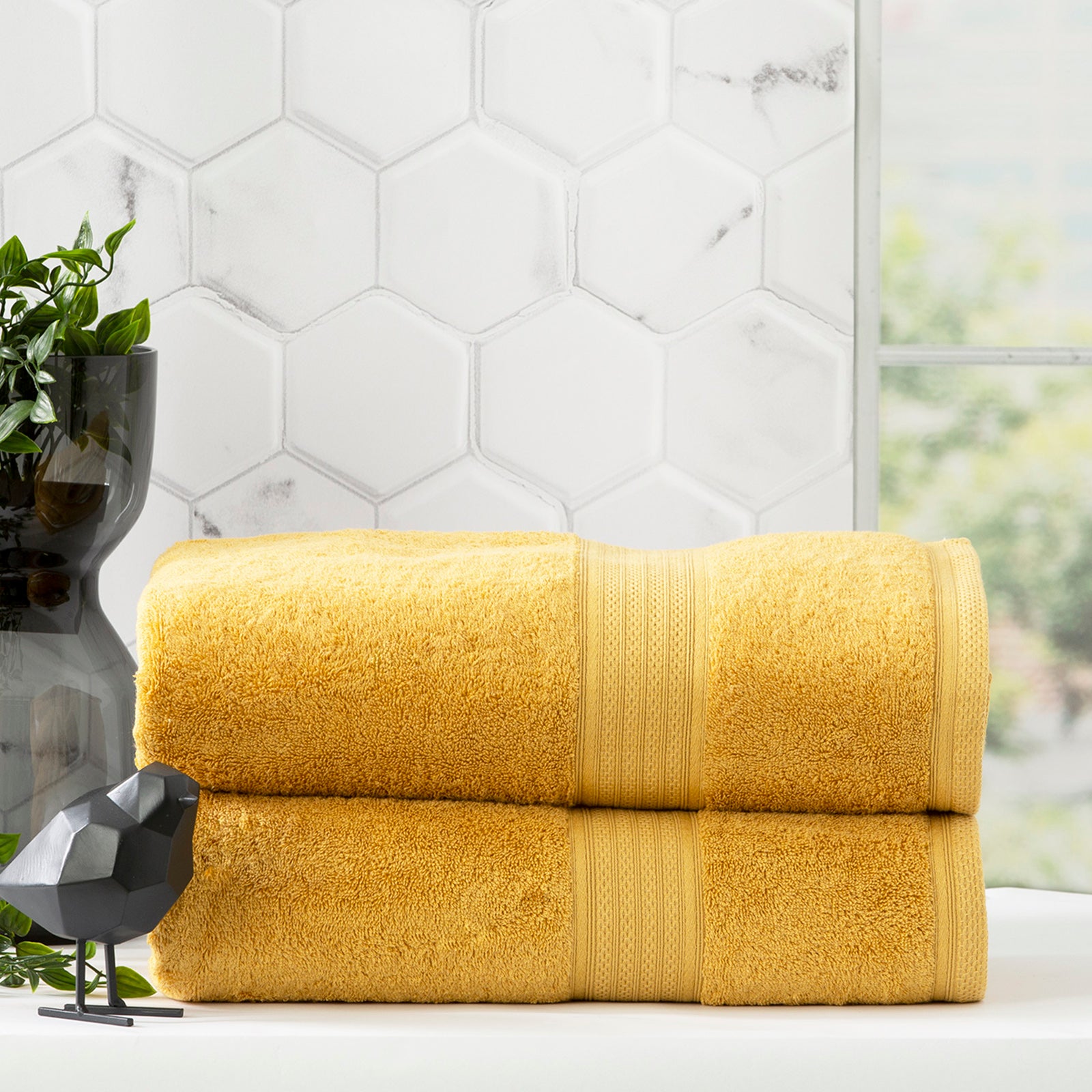 Renee Taylor Stella 650 GSM Super Soft Bamboo Cotton 4 Piece Bath Towel Mustard