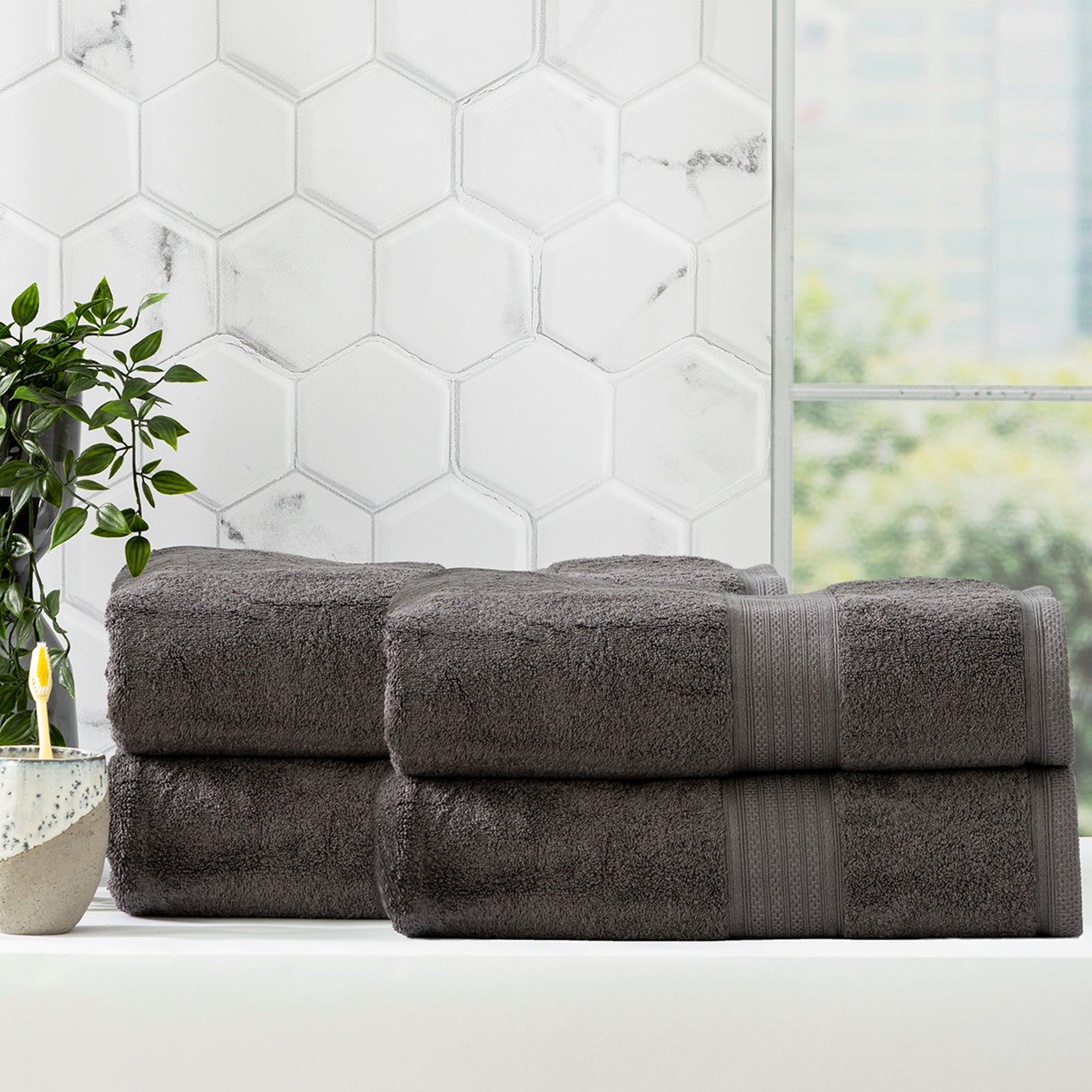 Renee Taylor Stella 650 GSM Super Soft Bamboo Cotton 2 Pack Bath Sheet Charcoal
