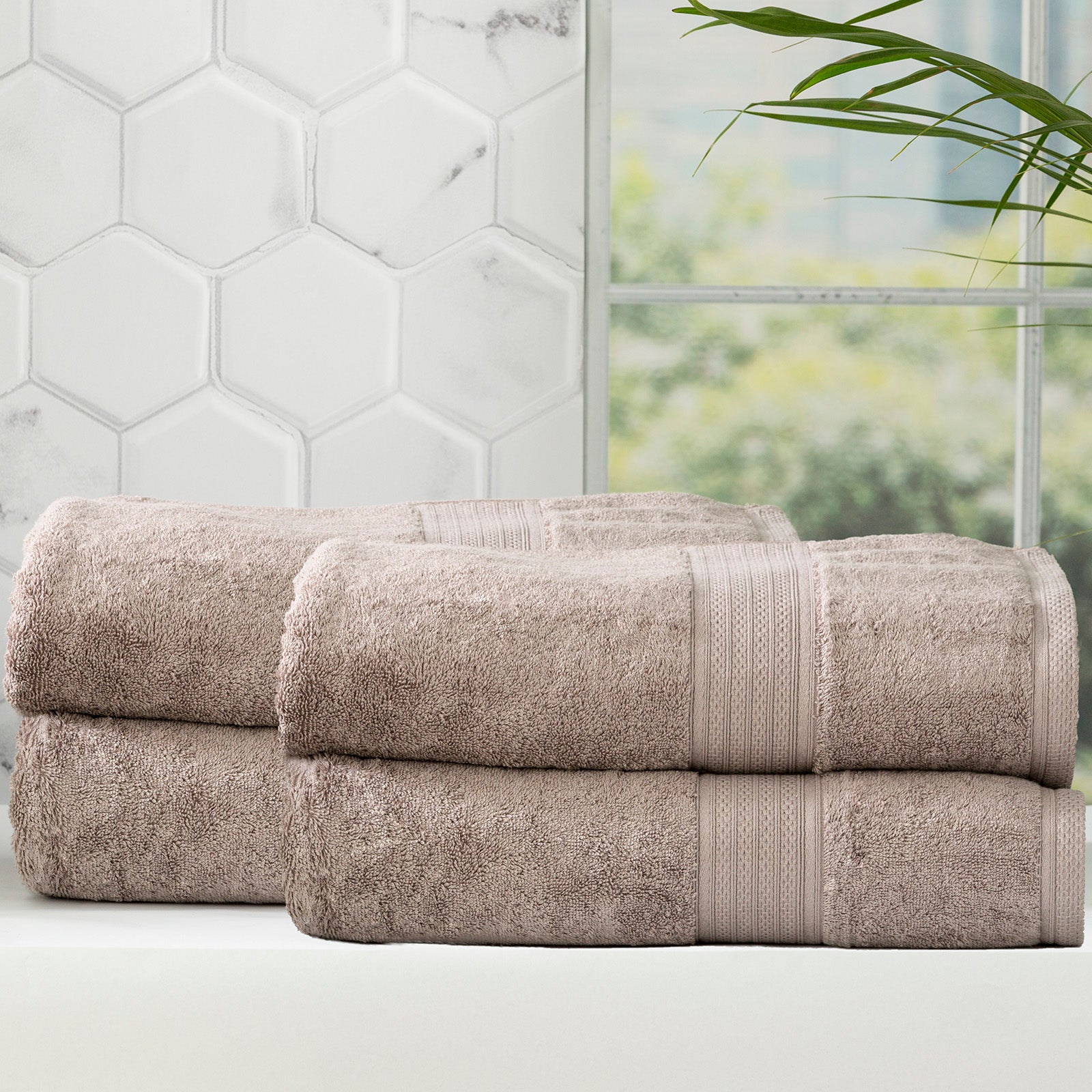 Renee Taylor Stella 650 GSM Super Soft Bamboo Cotton 2 Pack Bath Sheet Pewter