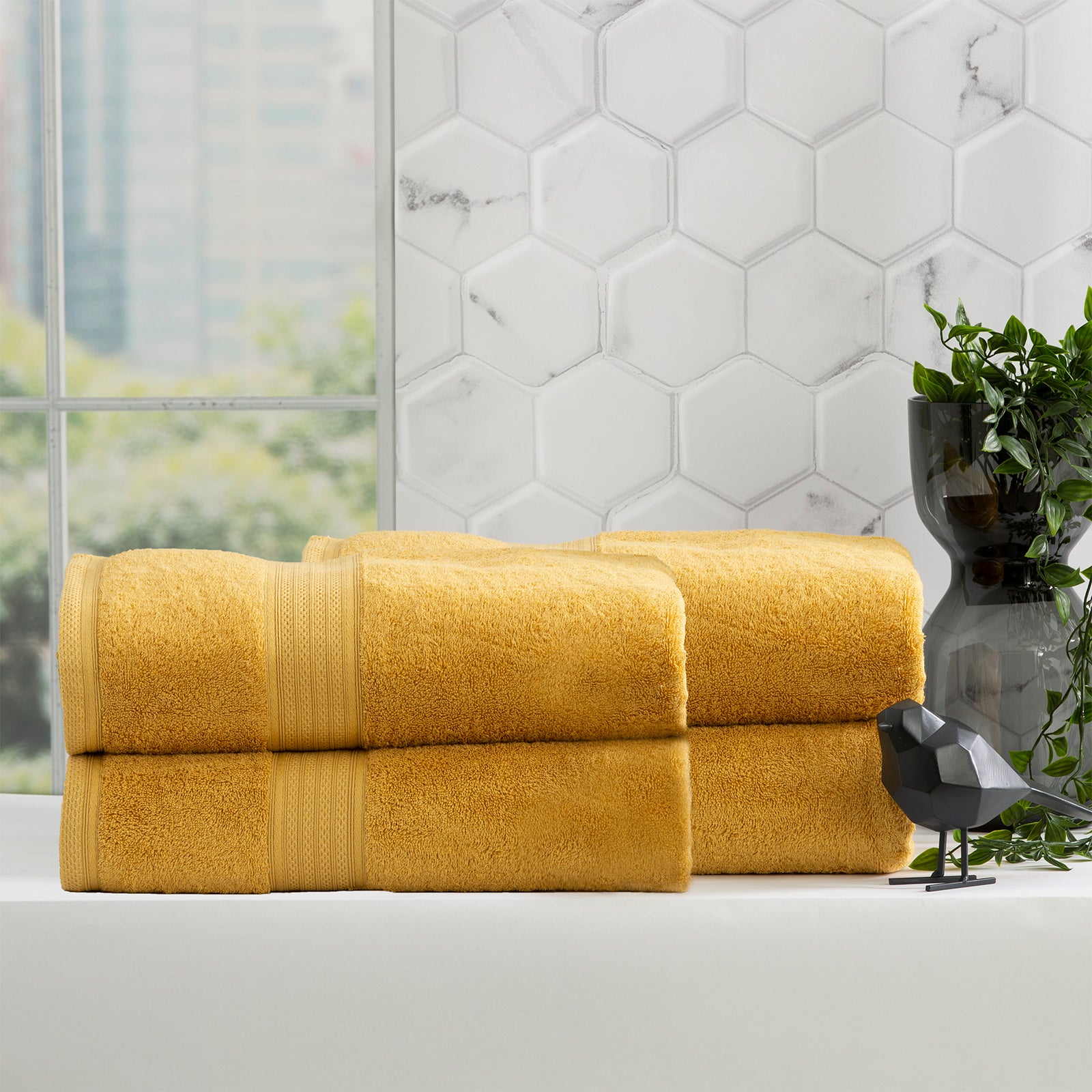 Renee Taylor Stella 650 GSM Super Soft Bamboo Cotton 5 Piece Mustard