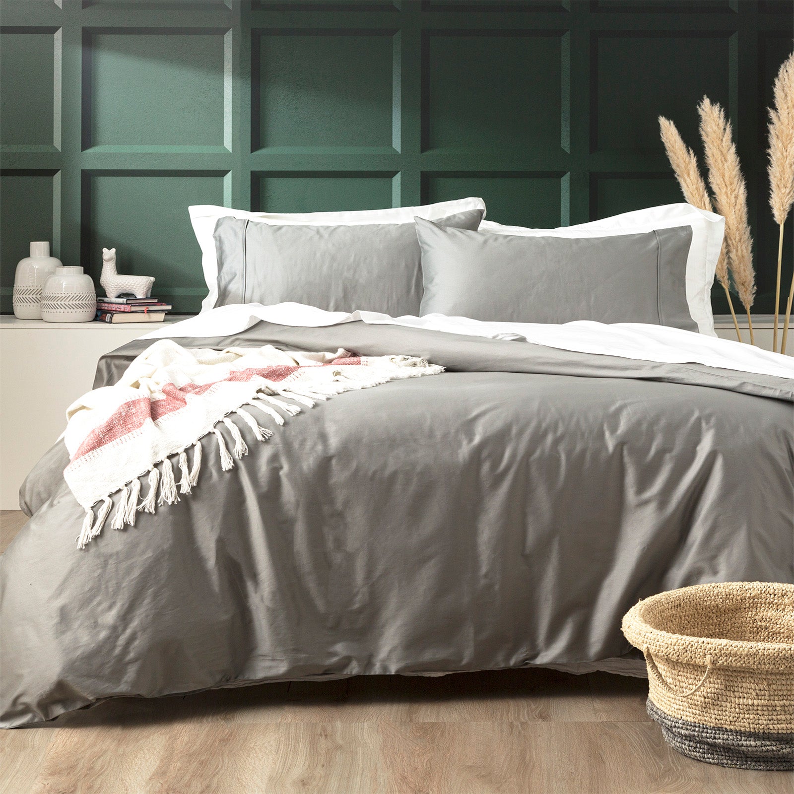 Park Avenue 500 Thread count Natural Bamboo Cotton Quilt Cover set Queen Charcoal
