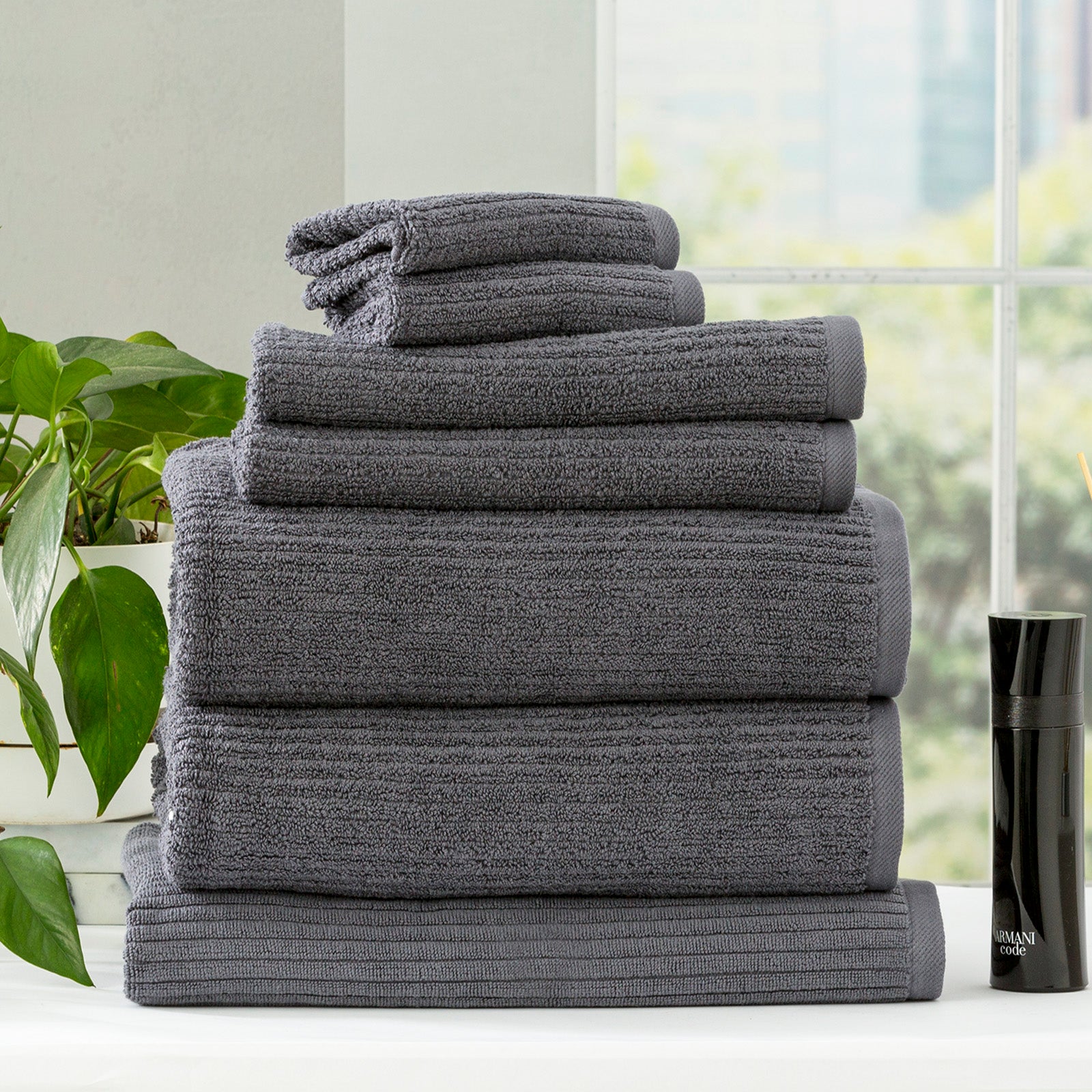 Renee Taylor Cobblestone 650 GSM Cotton Ribbed Towel Packs 5 Piece Platinum
