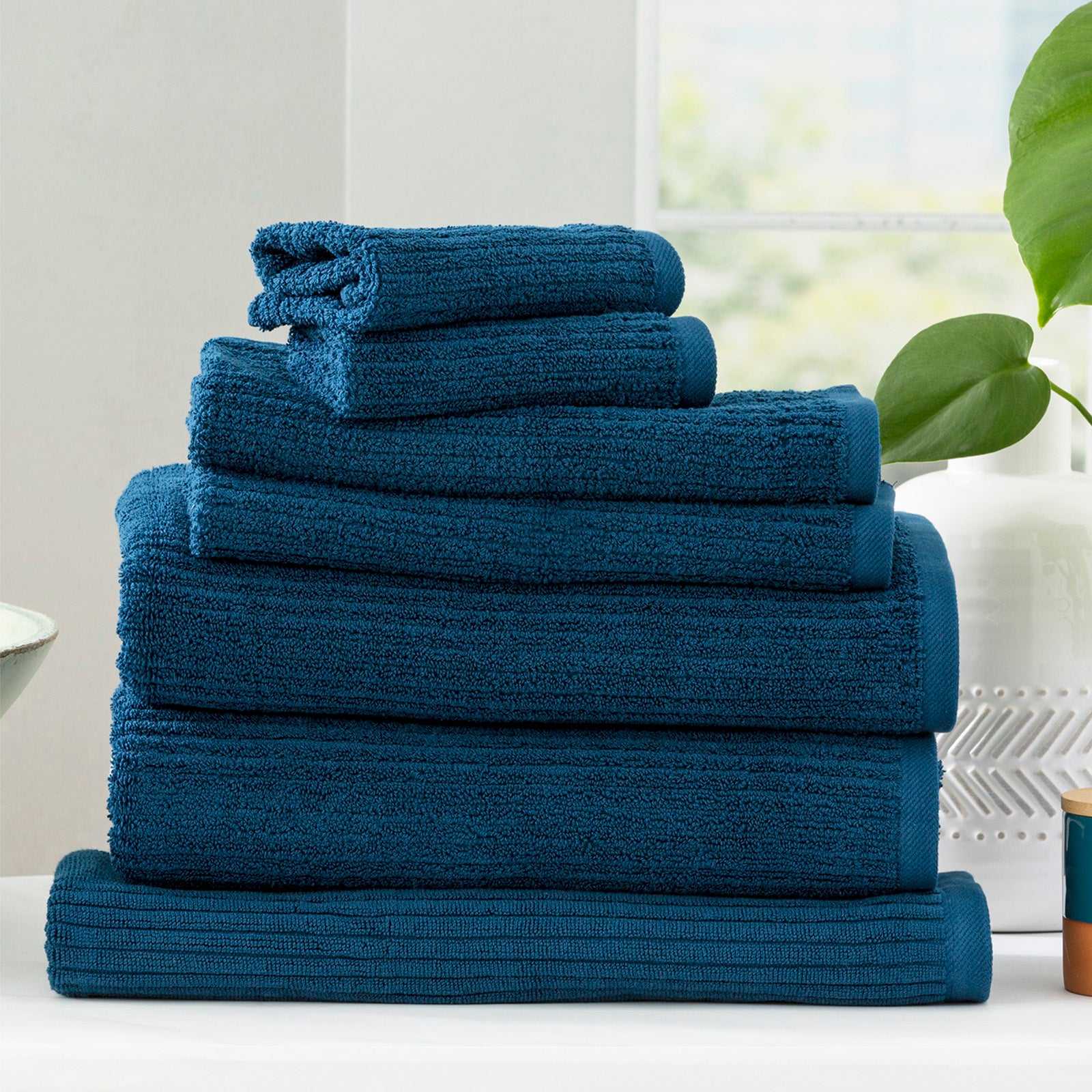 Renee Taylor Cobblestone 650 GSM Cotton Ribbed Towel Packs 2 Pack Bath Sheet Ink