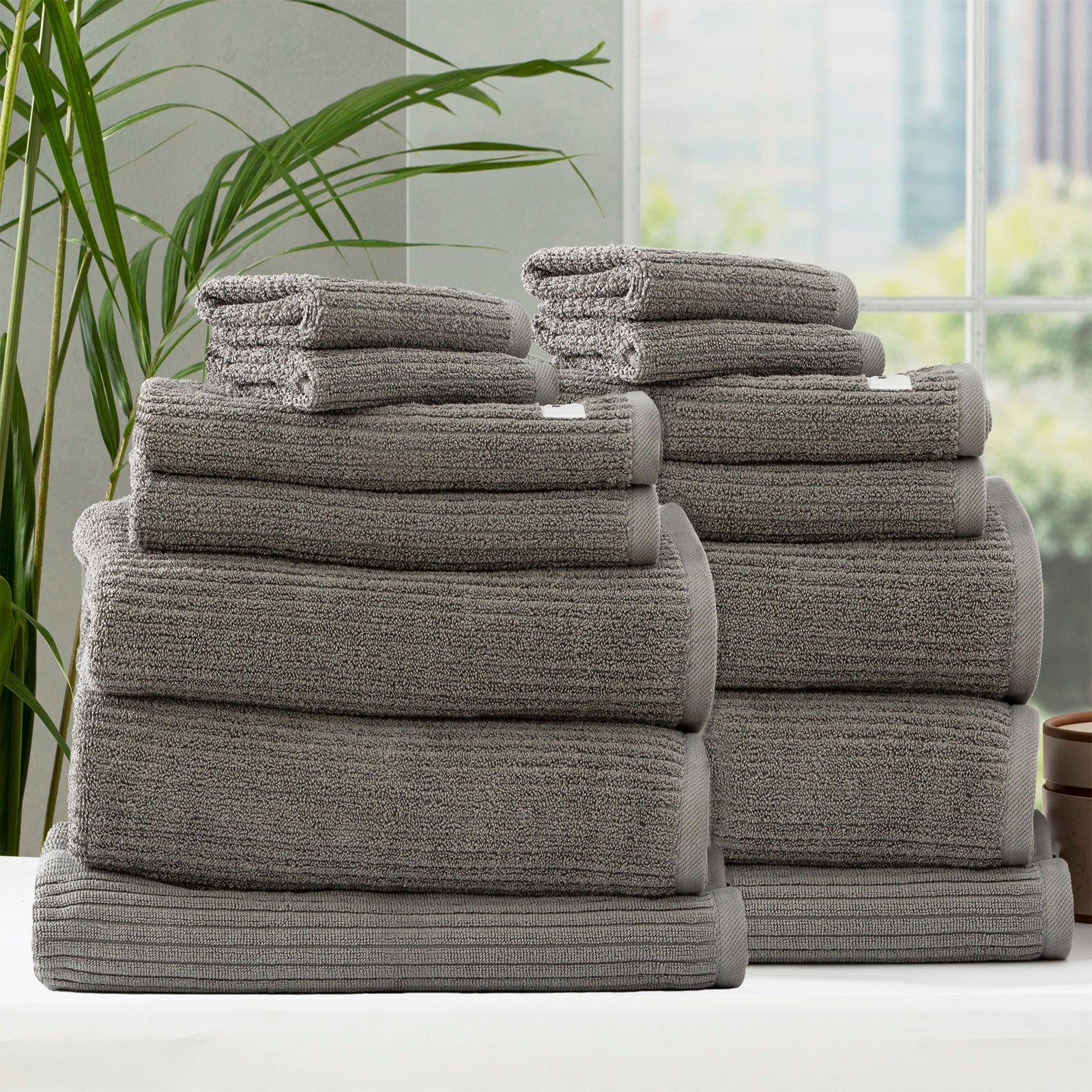 Renee Taylor Cobblestone 650 GSM Cotton Ribbed Towel Packs 5 Piece Granite