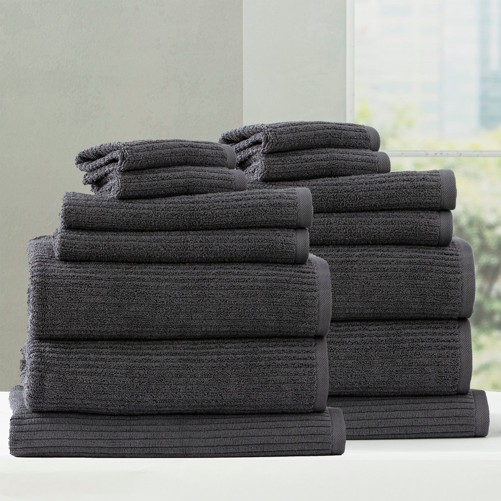 Renee Taylor Cobblestone 650 GSM Cotton Ribbed Towel Packs 2 Pack Bath Sheet Platinum