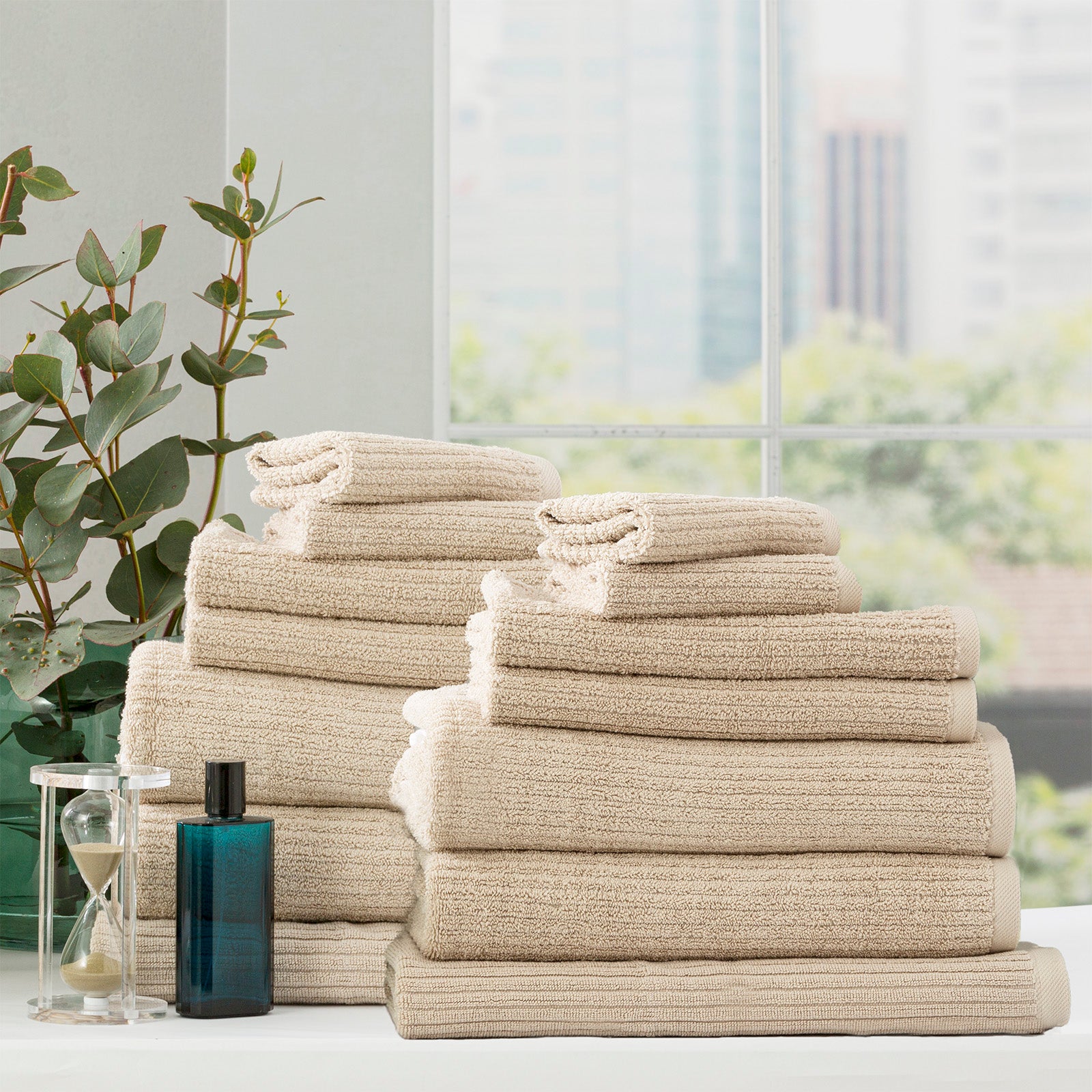Renee Taylor Cobblestone 650 GSM Cotton Ribbed Towel Packs 2 Pack Bath Sheet Stone