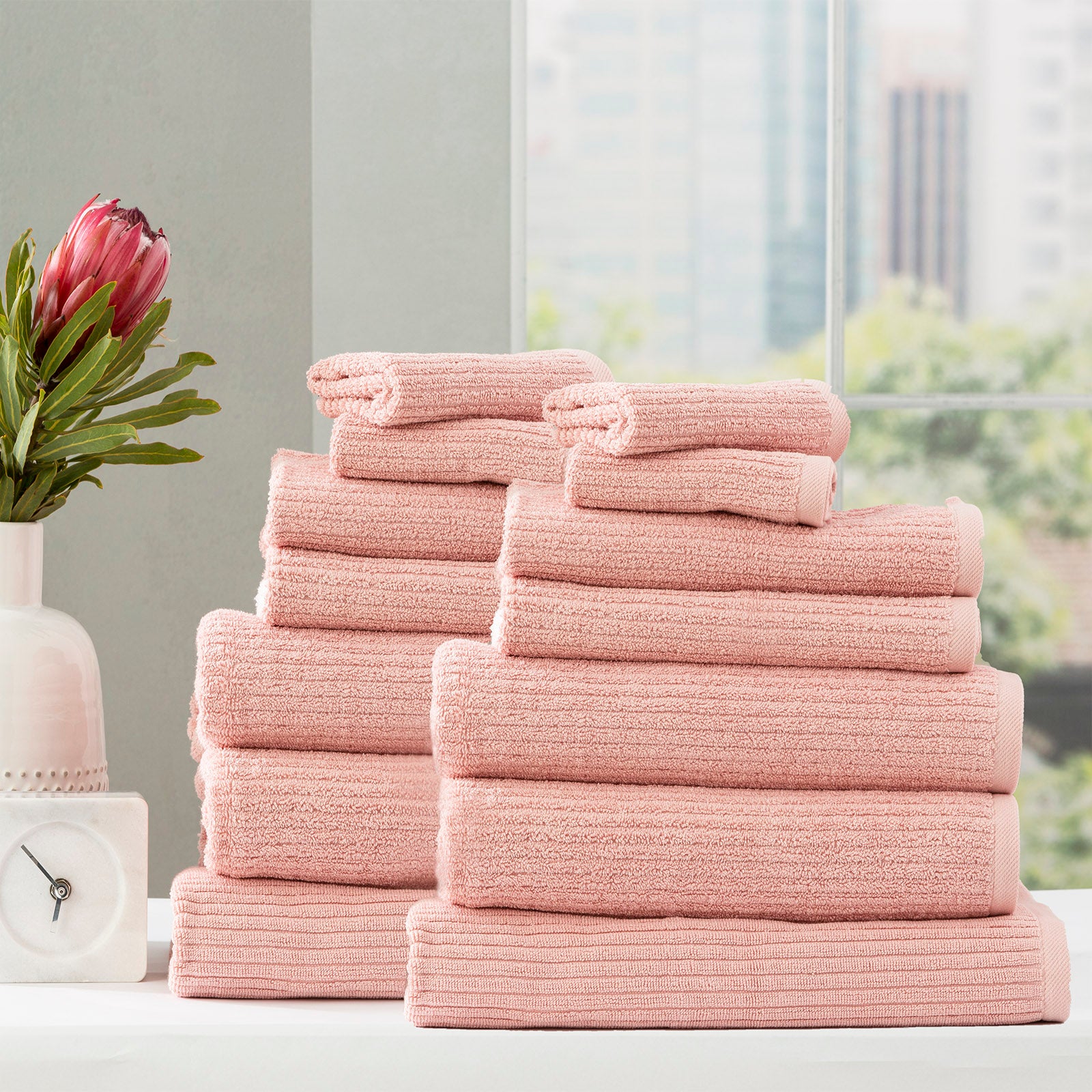 Renee Taylor Cobblestone 650 GSM Cotton Ribbed Towel Packs 4 Piece Bath Towel Blush