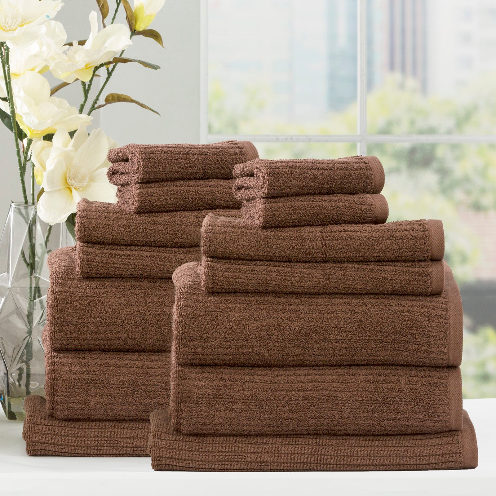 Renee Taylor Cobblestone 650 GSM Cotton Ribbed Towel Packs 2 Pack Bath Sheet Toffee