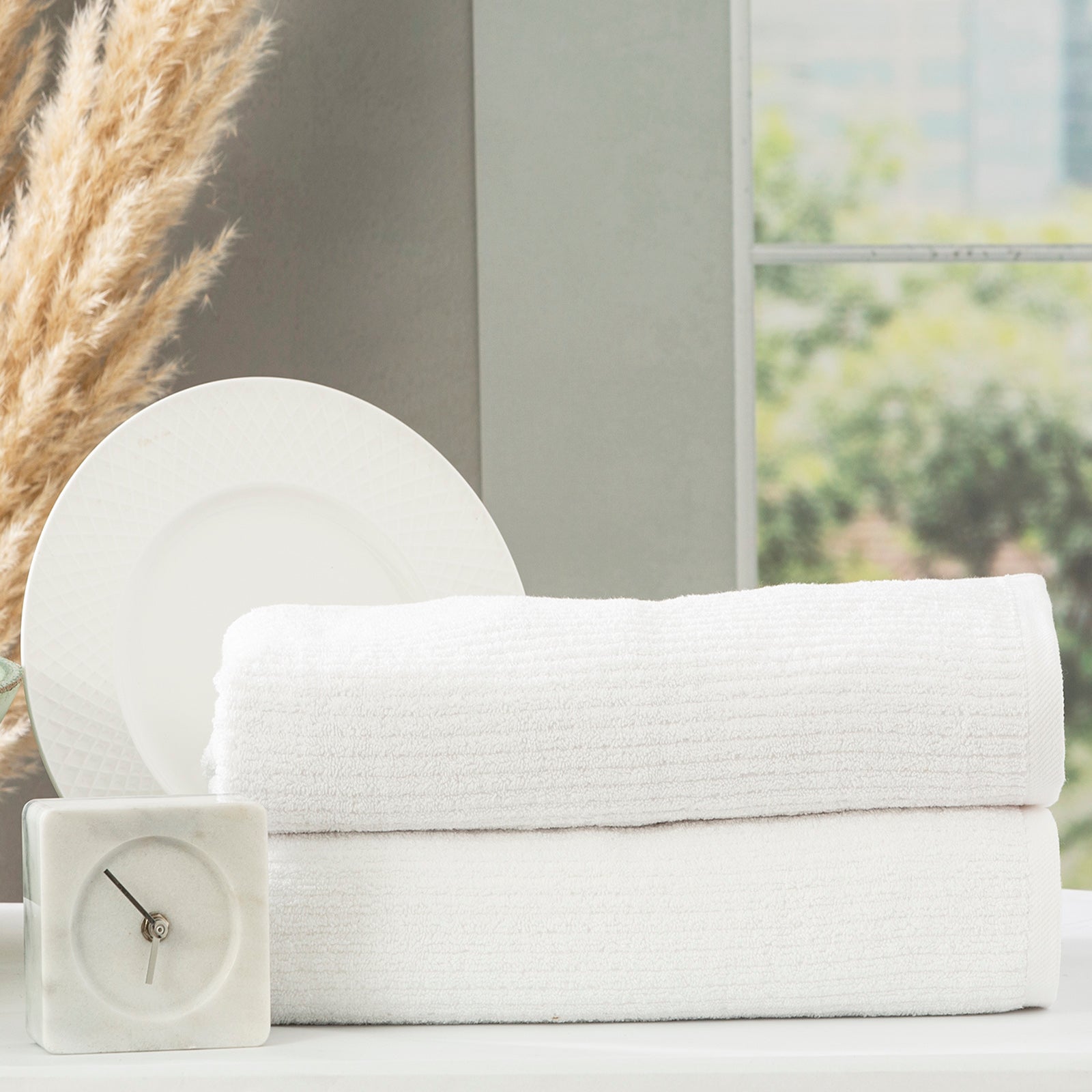 Renee Taylor Cobblestone 650 GSM Cotton Ribbed Towel Packs 14 Piece White
