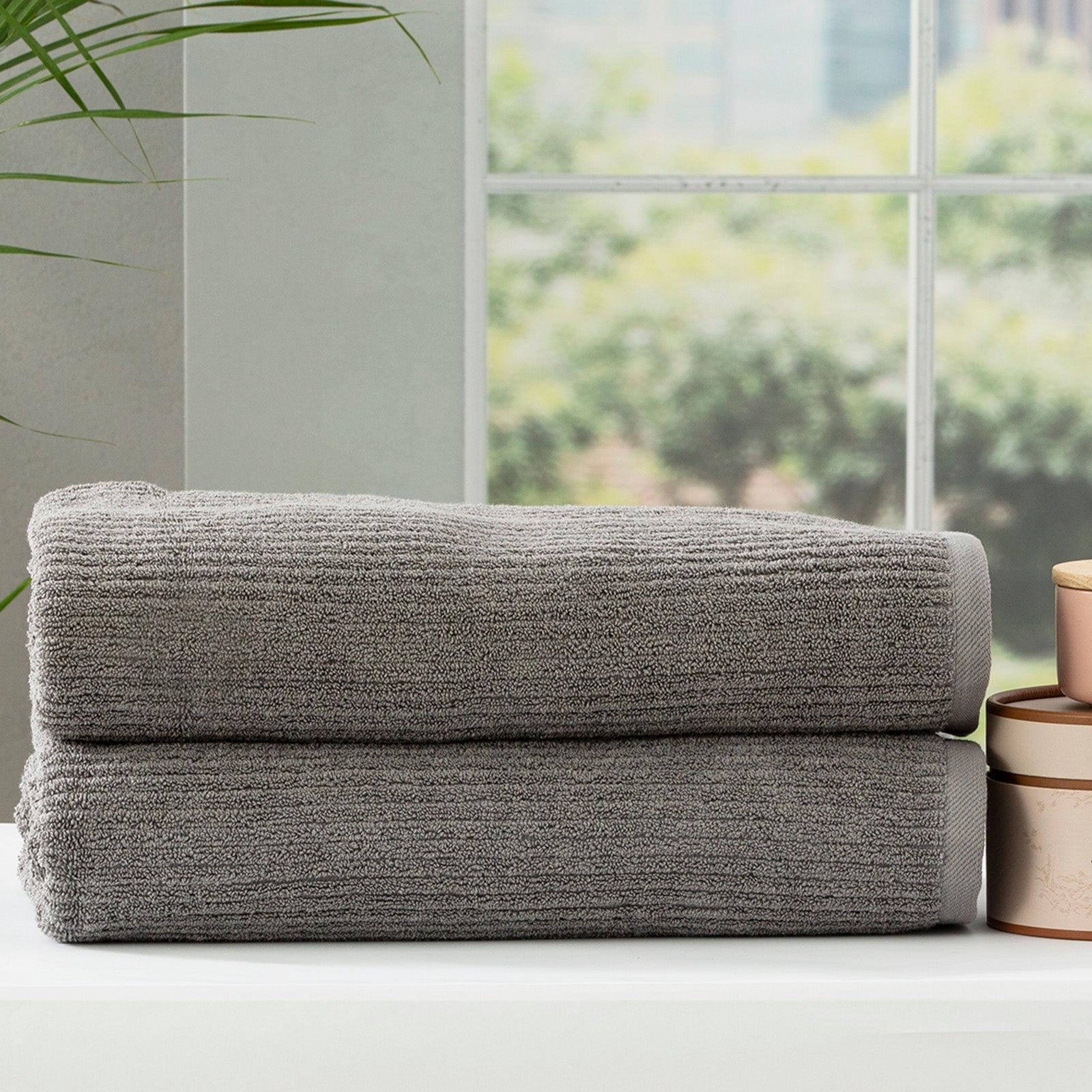 Renee Taylor Cobblestone 650 GSM Cotton Ribbed Towel Packs 7 Piece Granite