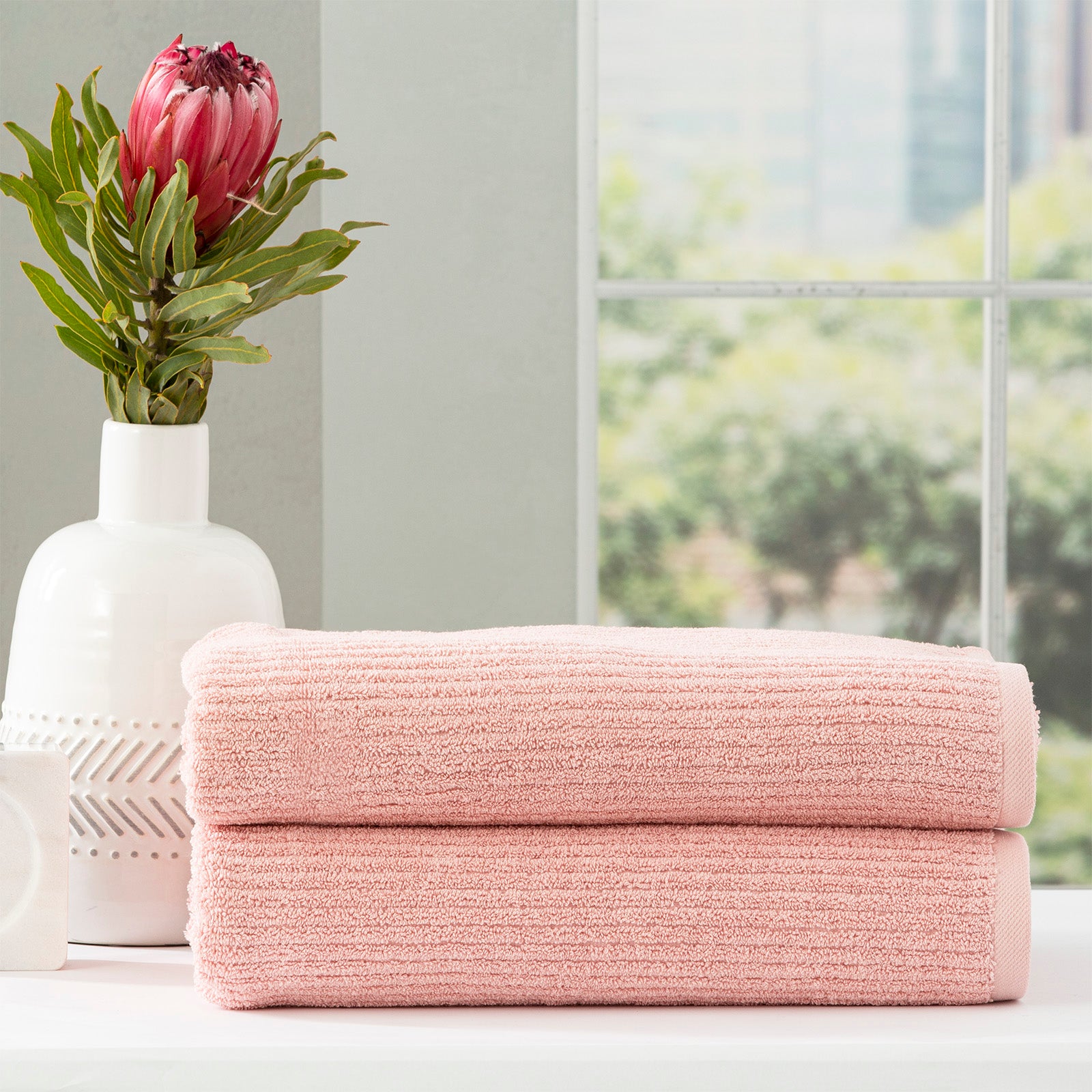 Renee Taylor Cobblestone 650 GSM Cotton Ribbed Towel Packs 4 Pack Bath Sheet Blush