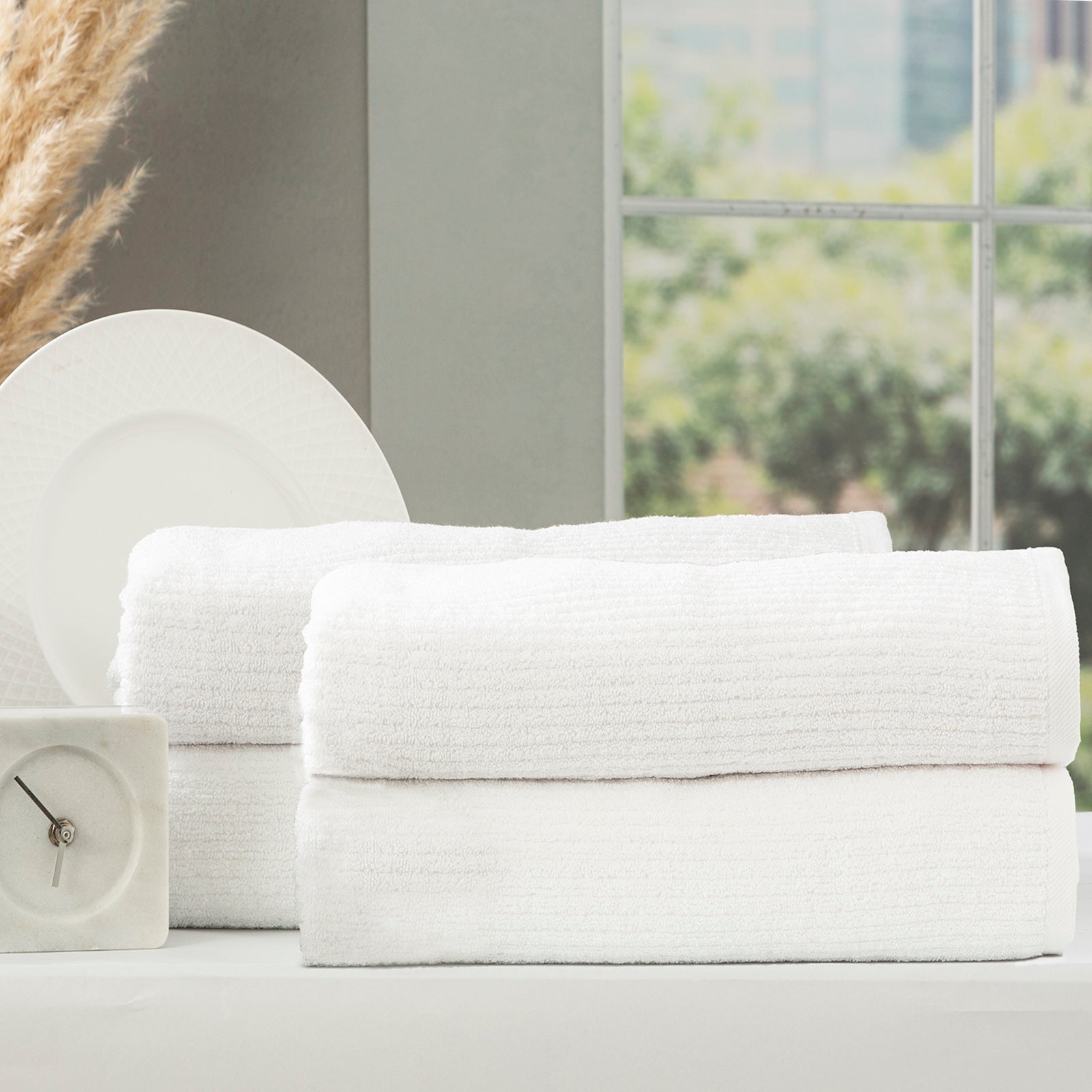 Renee Taylor Cobblestone 650 GSM Cotton Ribbed Towel Packs 2 Pack Bath Sheet White