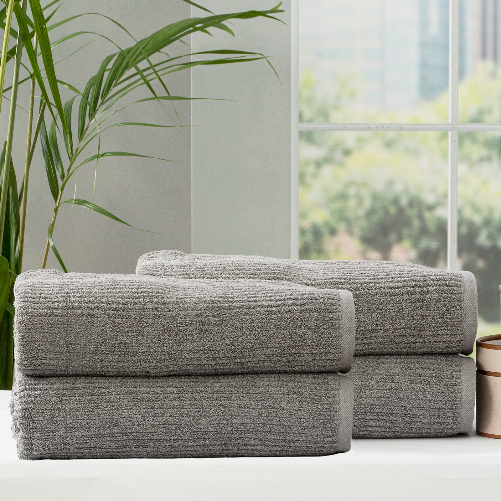 Renee Taylor Cobblestone 650 GSM Cotton Ribbed Towel Packs 5 Piece Granite