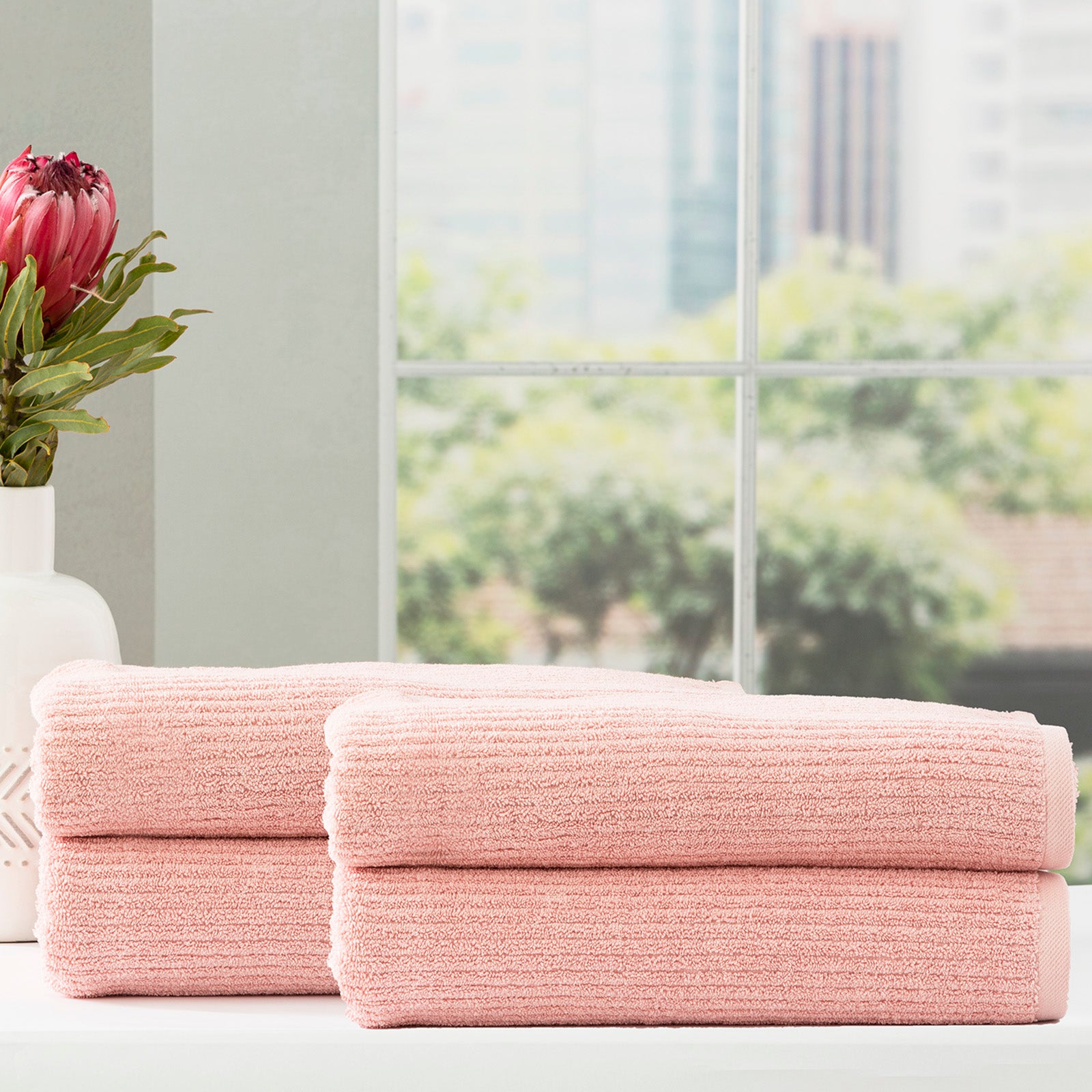 Renee Taylor Cobblestone 650 GSM Cotton Ribbed Towel Packs 4 Piece Bath Towel Blush