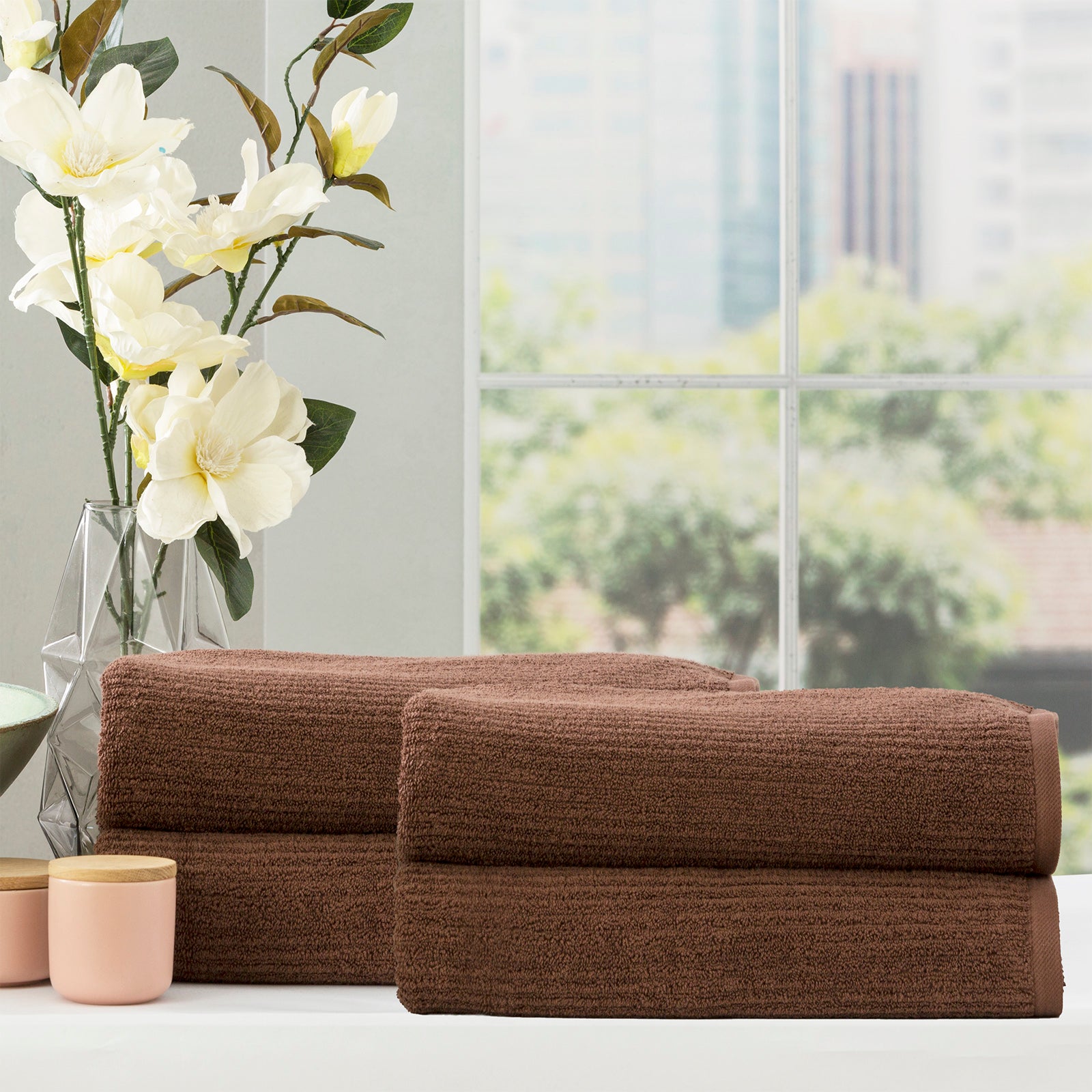 Renee Taylor Cobblestone 650 GSM Cotton Ribbed Towel Packs 2 Pack Bath Sheet Toffee