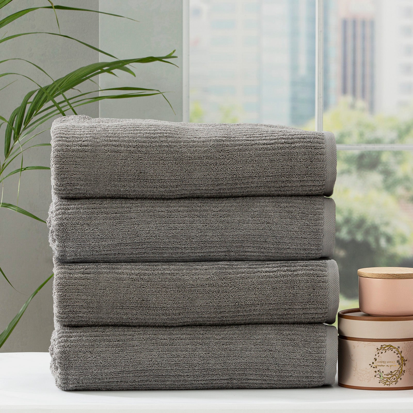 Renee Taylor Cobblestone 650 GSM Cotton Ribbed Towel Packs 2 Pack Bath Sheet Granite