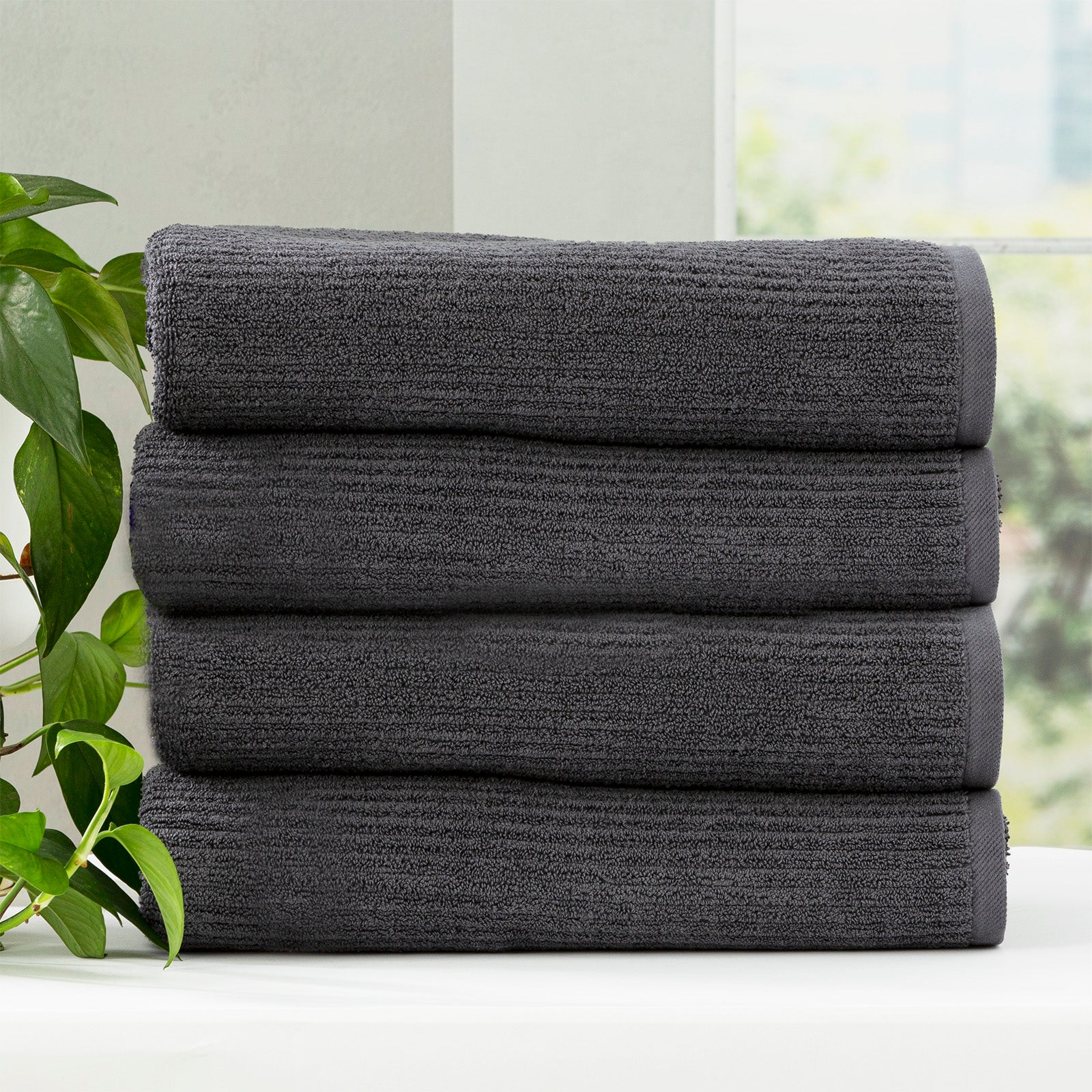 Renee Taylor Cobblestone 650 GSM Cotton Ribbed Towel Packs 4 Piece Bath Towel Platinum