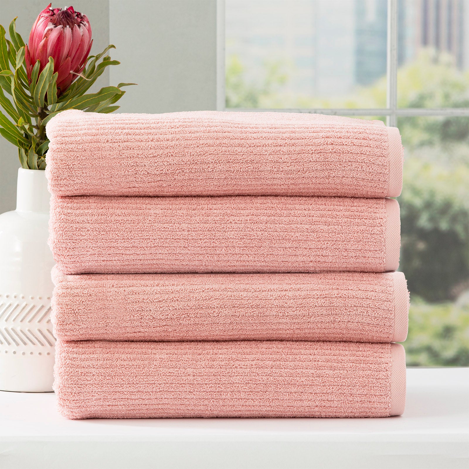 Renee Taylor Cobblestone 650 GSM Cotton Ribbed Towel Packs 2 Pack Bath Sheet Blush