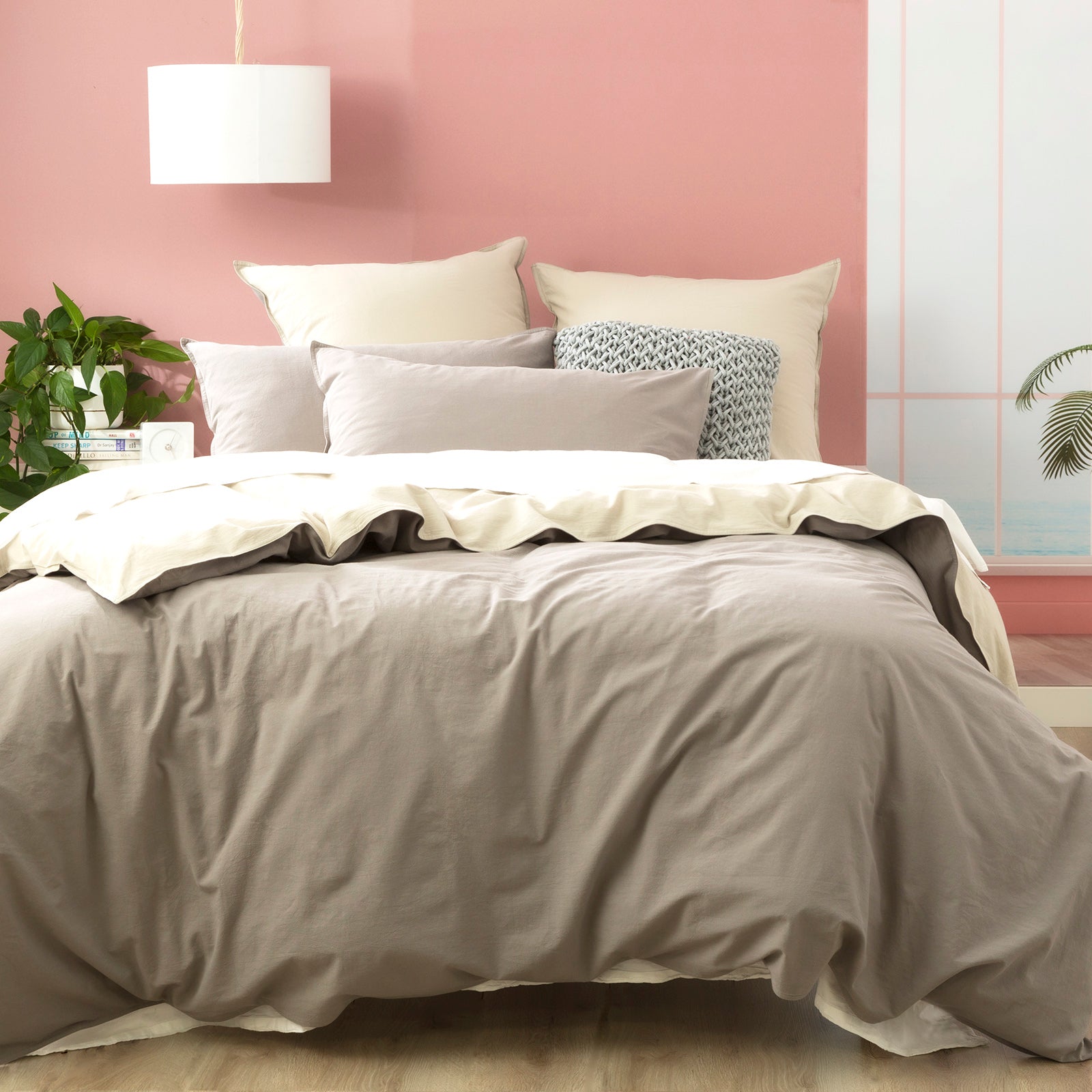 Renee Taylor Essentials Vintage stone washed reversible Quilt cover set Queen Charcoal