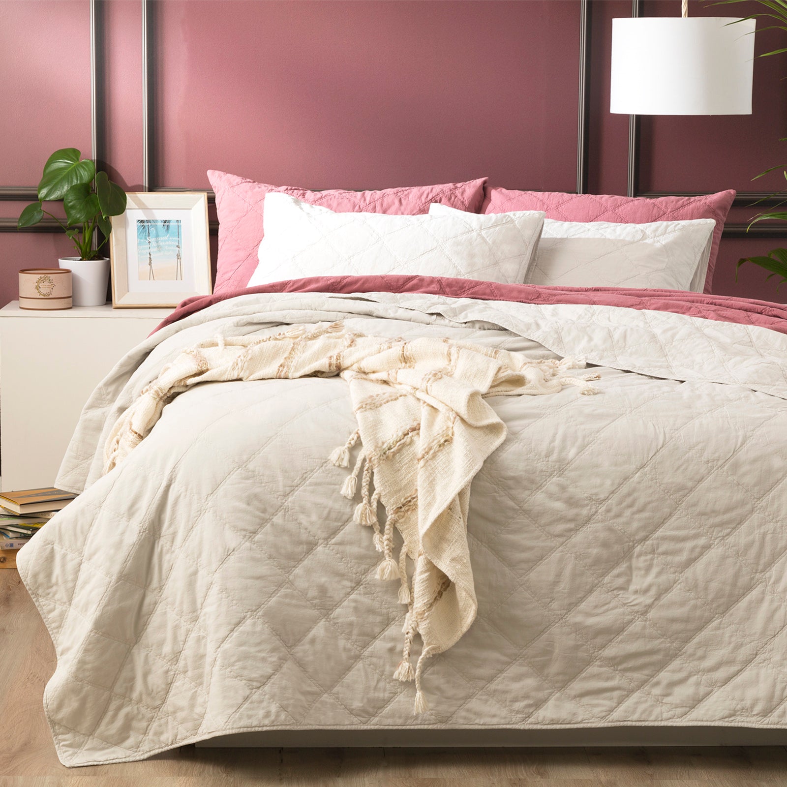 Renee Taylor Attwood Vintage Stone Washed Cotton Quilted Coverlet set Super King Dove