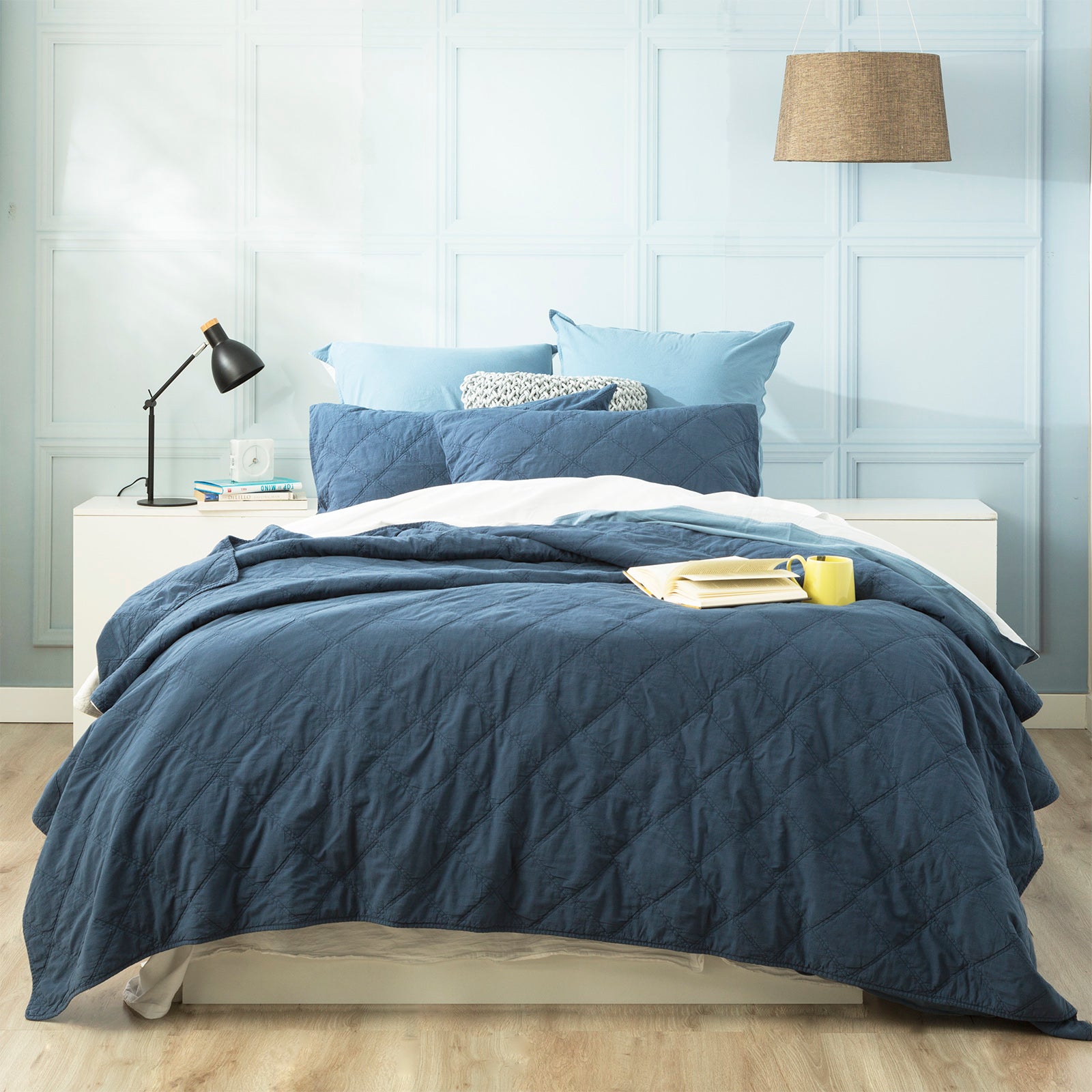 Renee Taylor Attwood Vintage Stone Washed Cotton Quilted Coverlet Set Single/ Double Ink