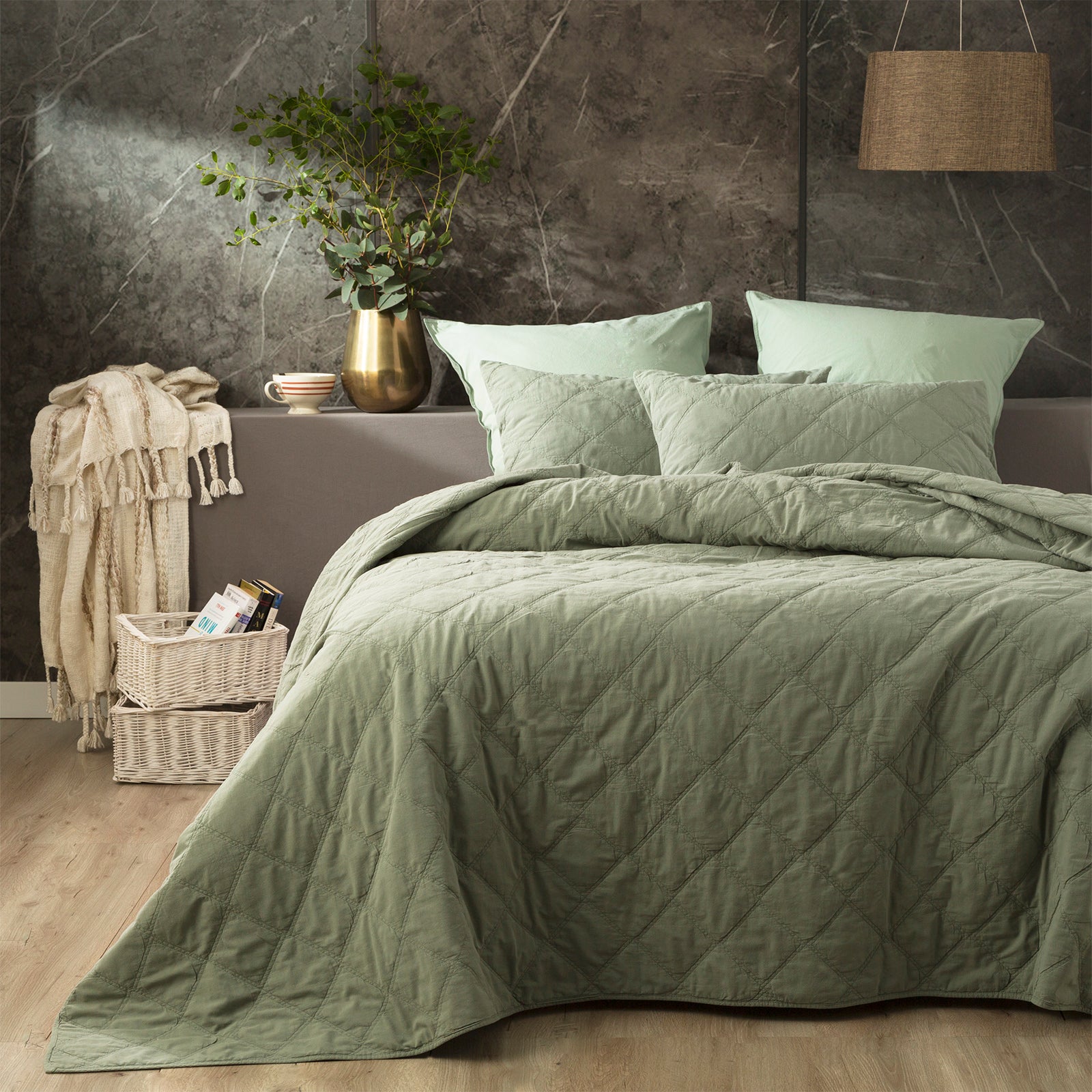 Renee Taylor Attwood Vintage Stone Washed Cotton Quilted Coverlet Set Single/ Double Fern