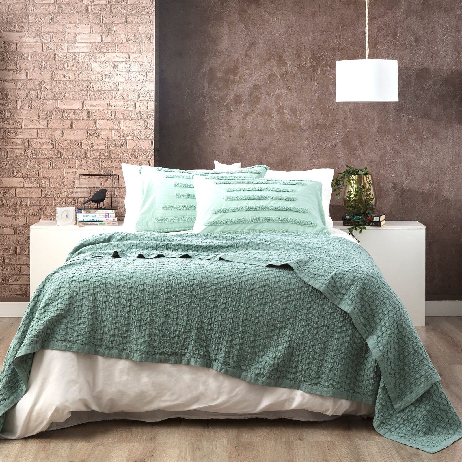 Renee Taylor Lexico Cotton Waffle Blankets Queen/King Sage