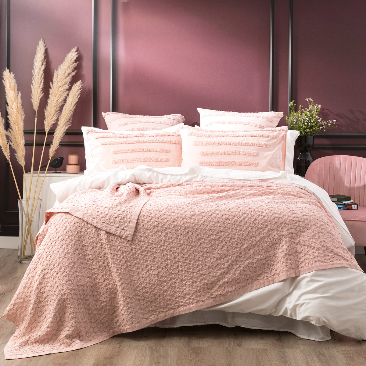 Renee Taylor Lexico Cotton Waffle Blanket - Super King - Rose