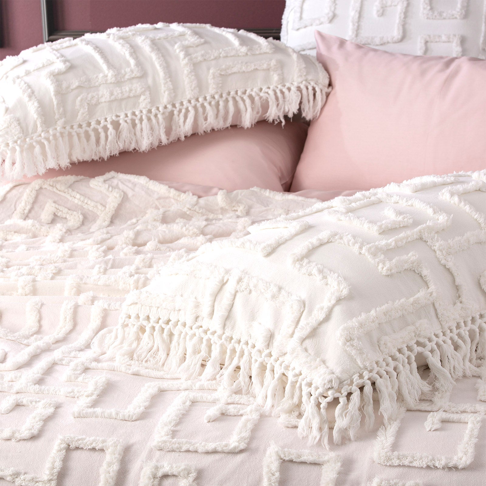 Renee Taylor Riley 100% Cotton Vintage Washed Tufted Bed Cover Set Queen/King White