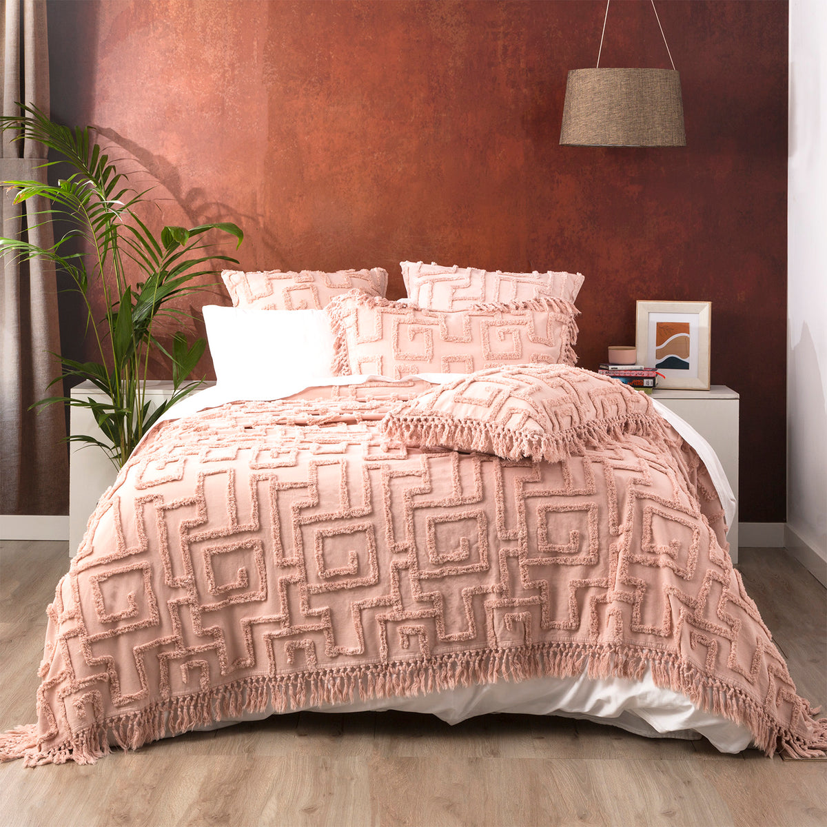 Renee Taylor Riley 100% Cotton Vintage Washed Tufted Bed Cover Set Queen/King Blush