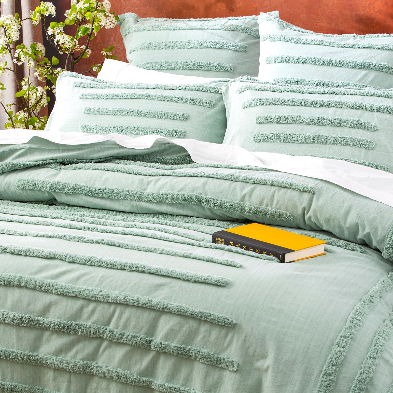Renee Taylor Classic Cotton Vintage washed Tufted Quilt Cover set King Sage