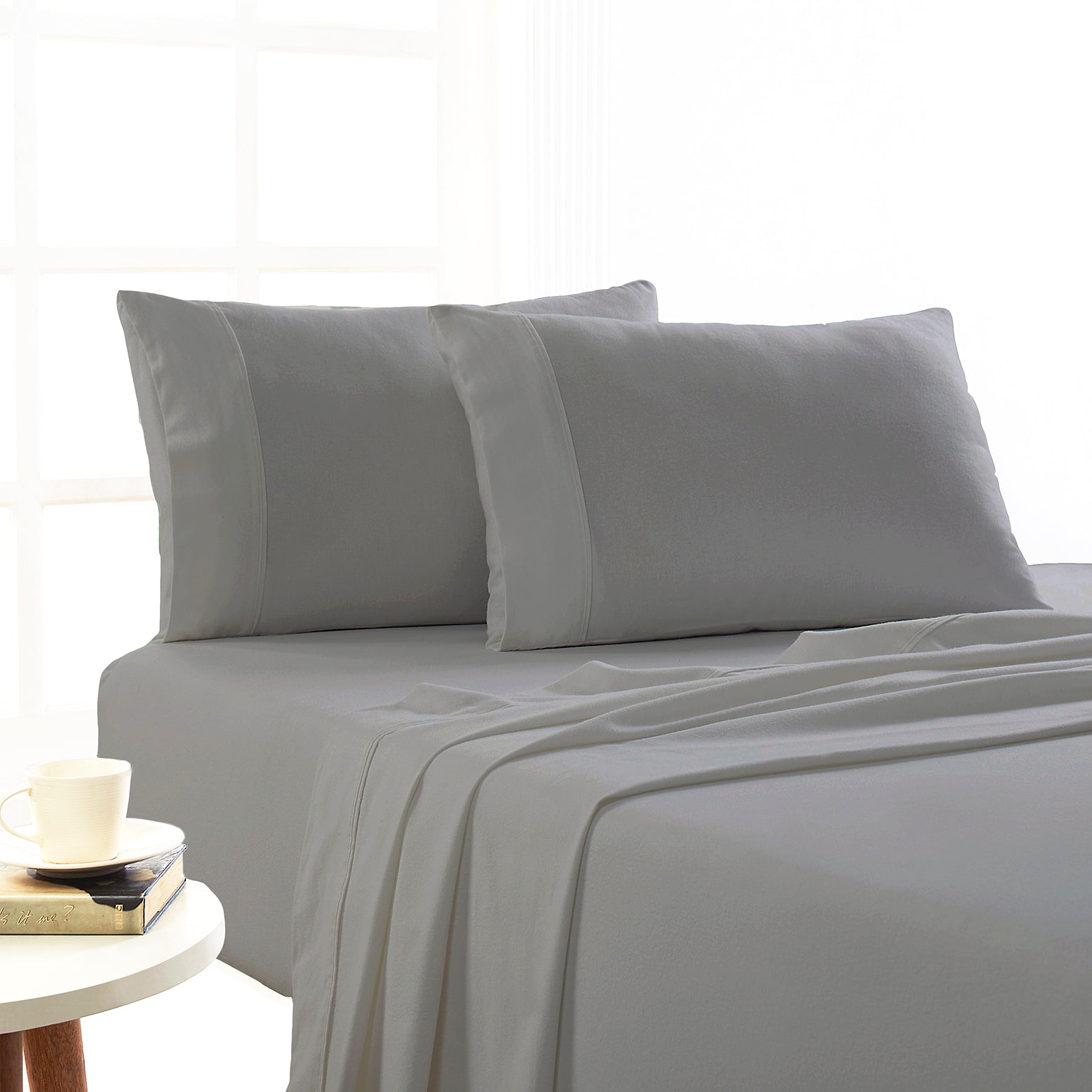Park Avenue 175 GSM Egyptian Cotton Flannelette Sheet Set Mega King Ash