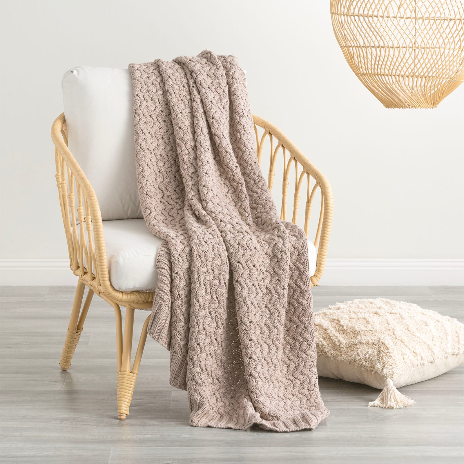 Renee Taylor Lenni 100% Cotton Knitted Throw 130 x 170 Cms Camel
