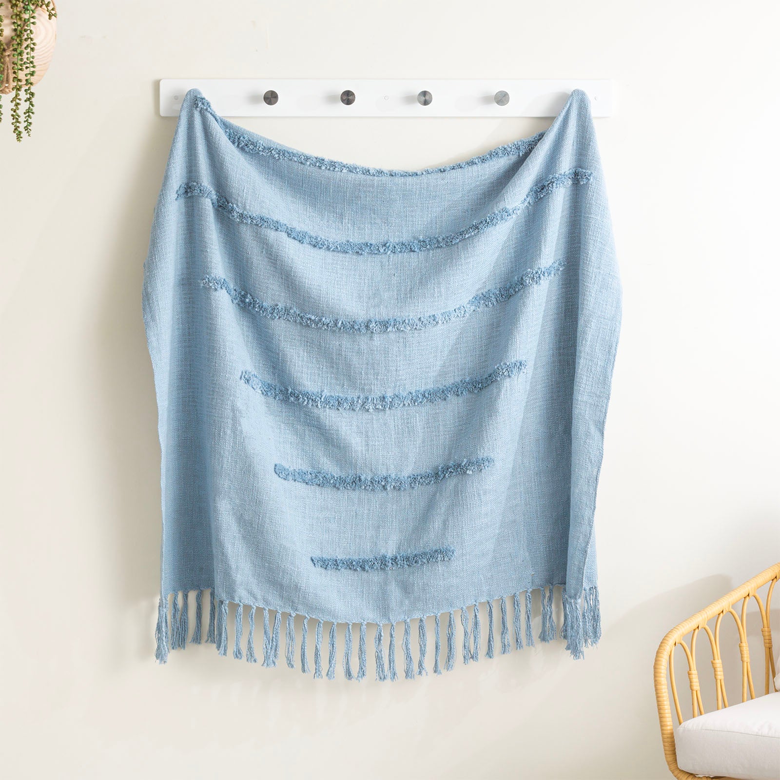 Renee Taylor Cambridge Cotton Slub Tufted Throw Aqua