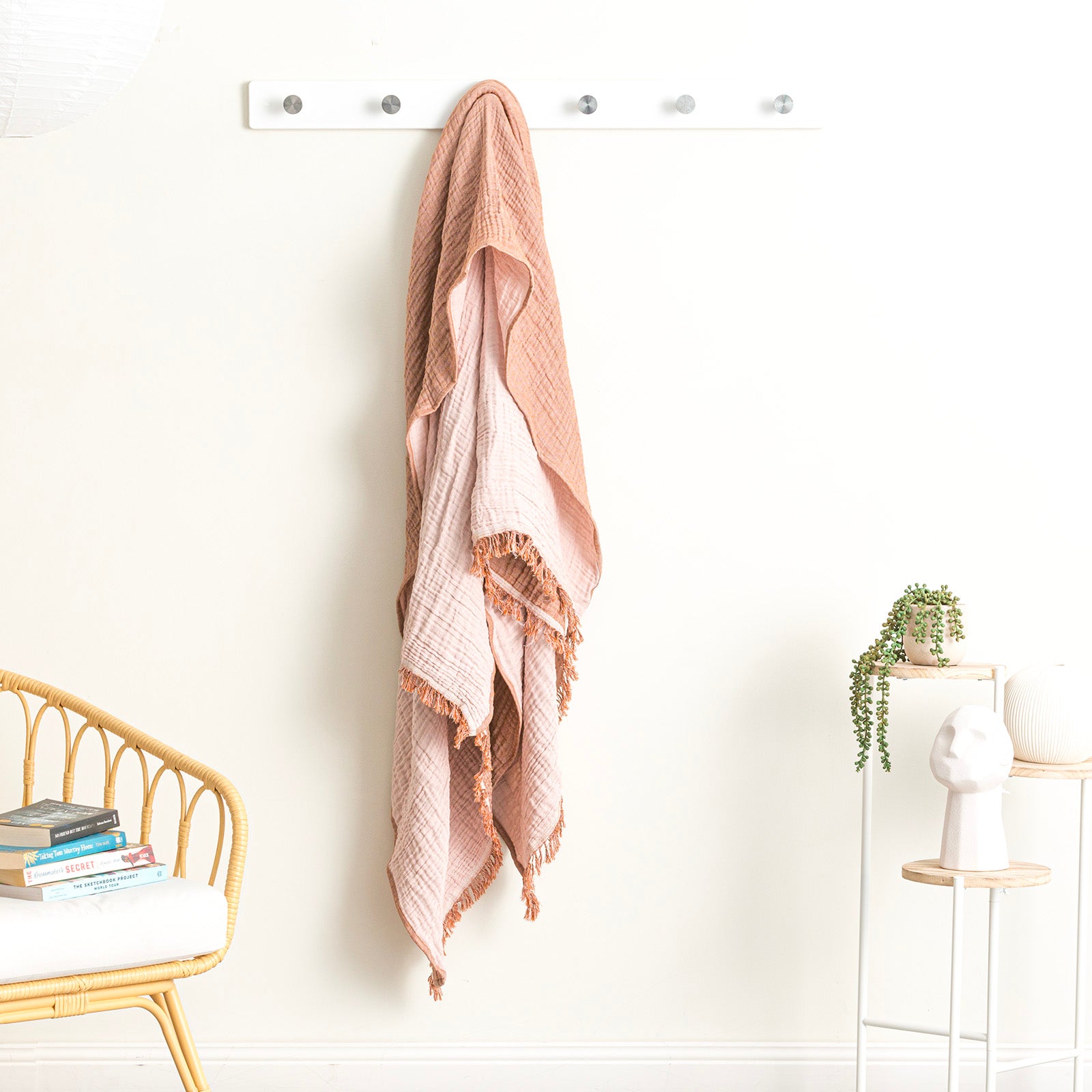 Renee Taylor Dreamy Vintage Washed Yarn Dyed Textured Cotton Throw 130 x 200 Cms Rust