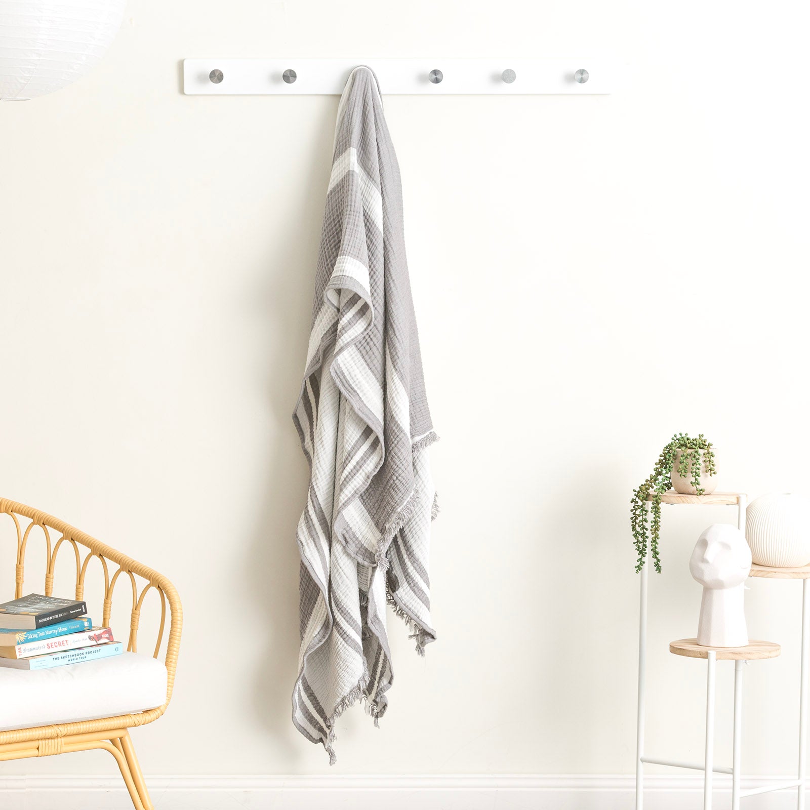Renee Taylor Ray Striped Vintage Washed Yarn Dyed Textured Cotton Throw 130 x 200 Cms Nude