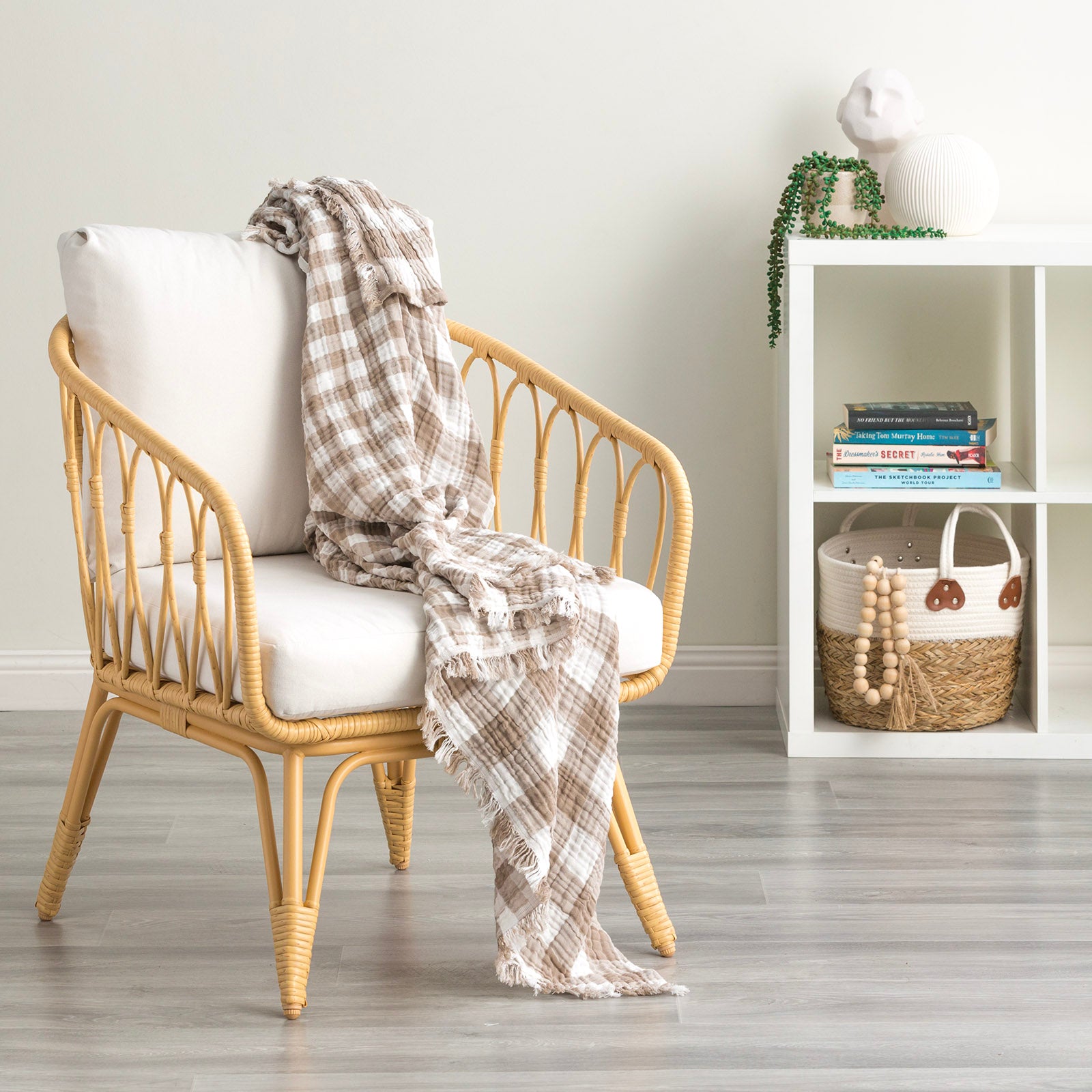 Renee Taylor Atlantic Reversible Vintage Washed Yarn Dyed Textured Cotton Throw 130 x 200 Cms Tan