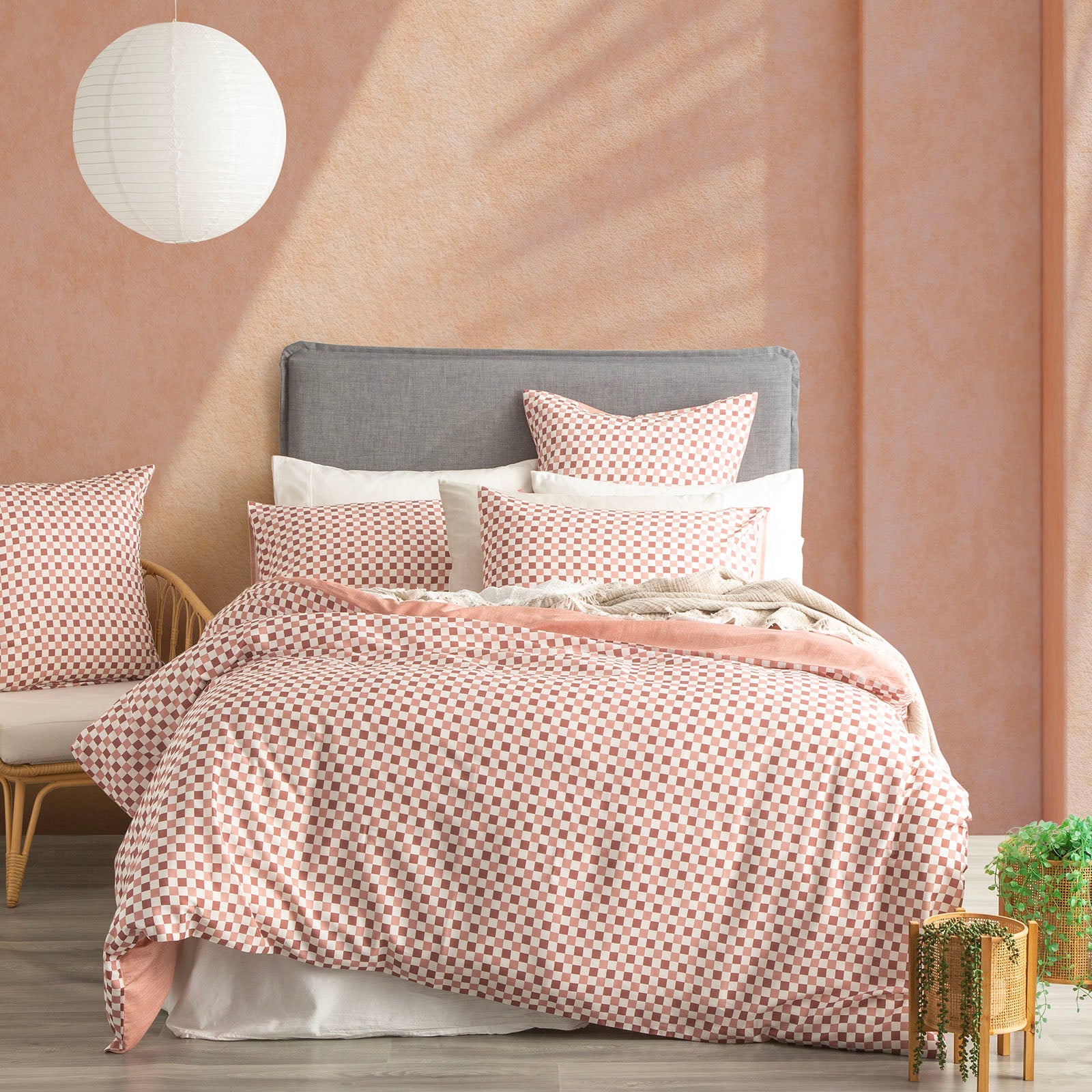 Renee Taylor 300 TC Cotton Reversible Quilt cover sets Super King Chessboard Cedar