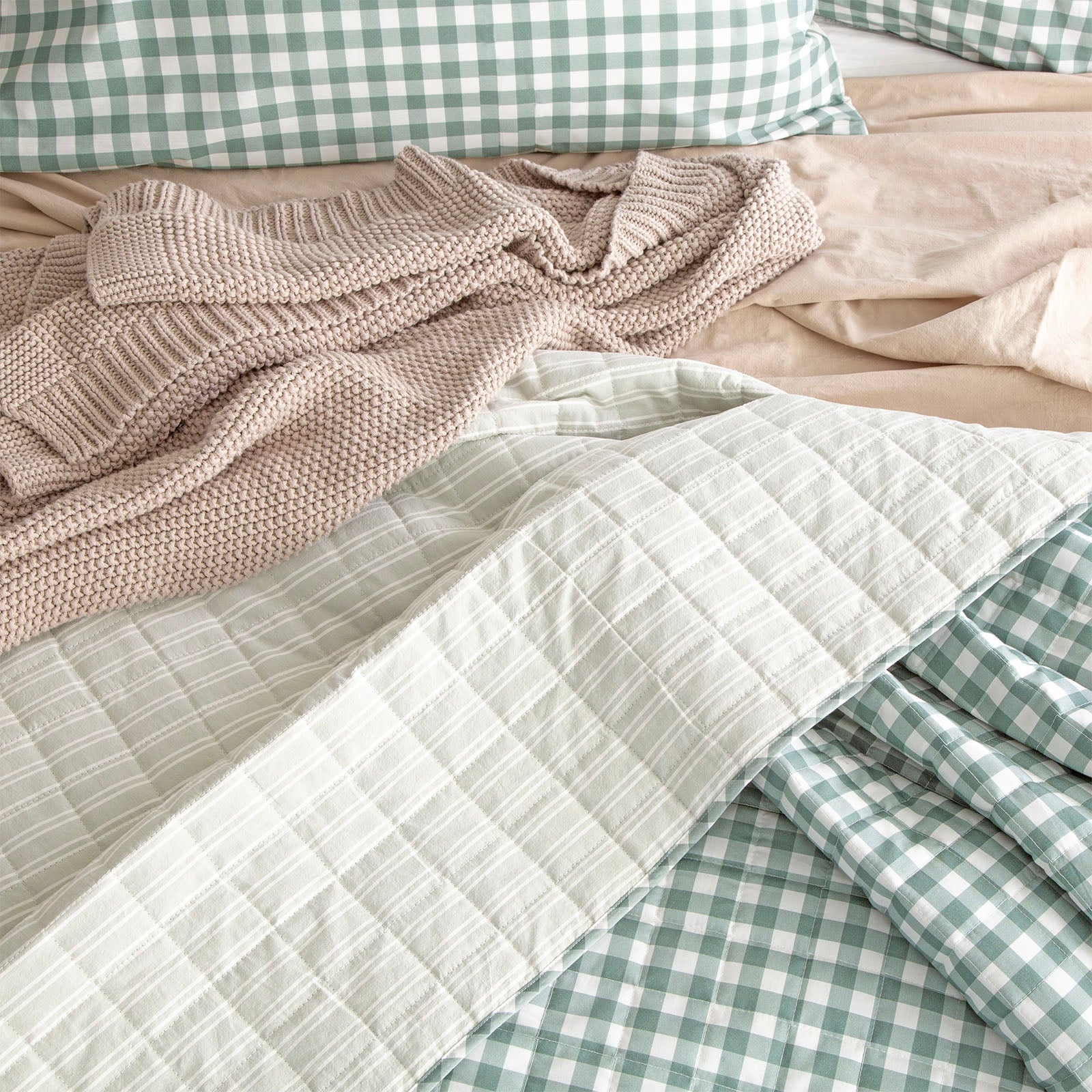 Renee Taylor Alison Yarn Dyed Cotton Reversible Quilted Coverlet Set Q/K - 260 x 240+PC Forest
