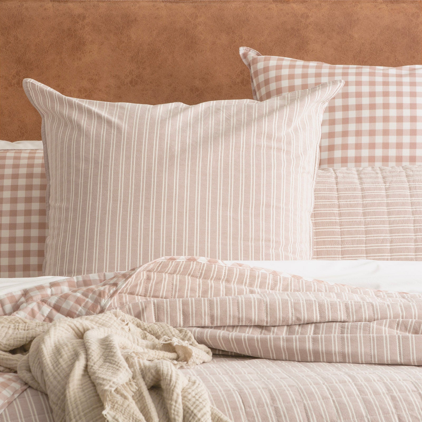 Renee Taylor Alison Yarn Dyed Cotton Reversible Quilted Coverlet Set Q/K - 260 x 240+PC Clay